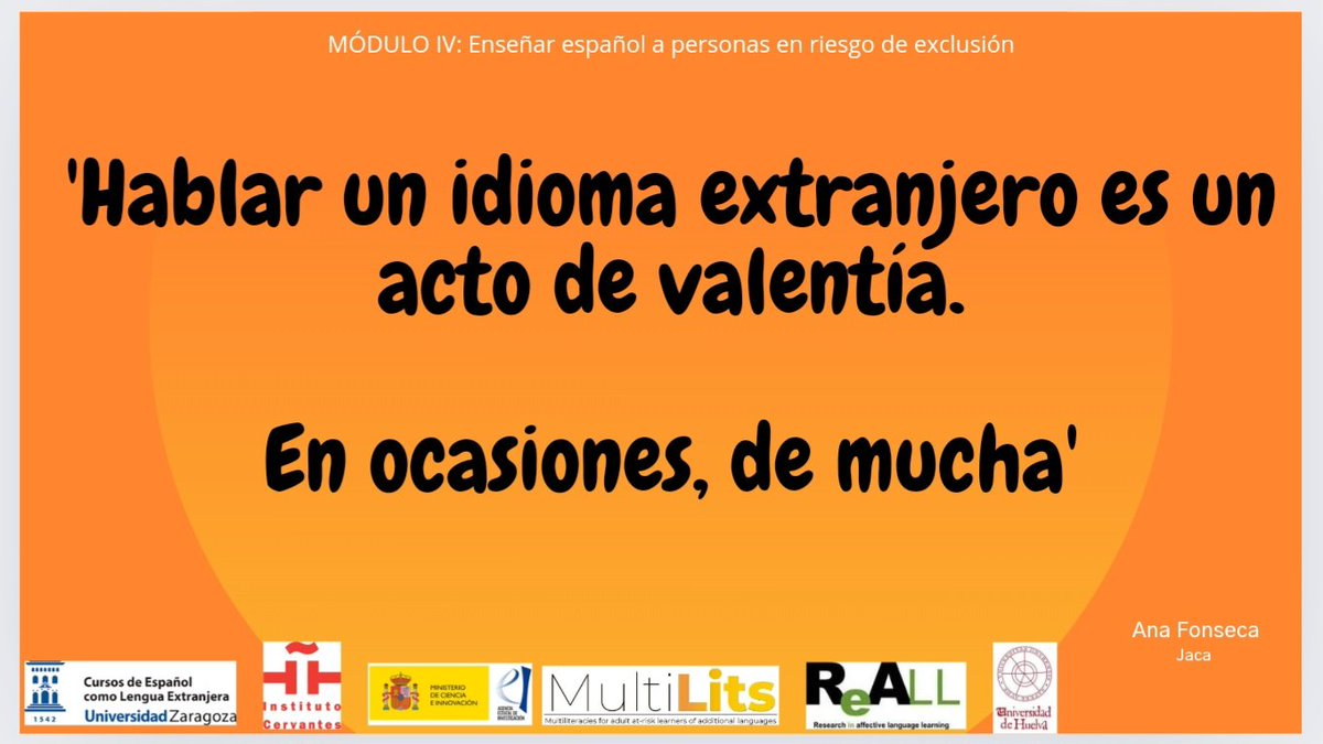 Empezamos con mucha ilusión nuevo módulo en los #Cursos de Verano de Formación de #Profesorado de #ELE de #Jaca:

🟠 'Enseñar español a personas en riesgo de exclusión'

@reall_es  <a href="/ele_unizar/">Cursos de ELE - UNIZAR</a>