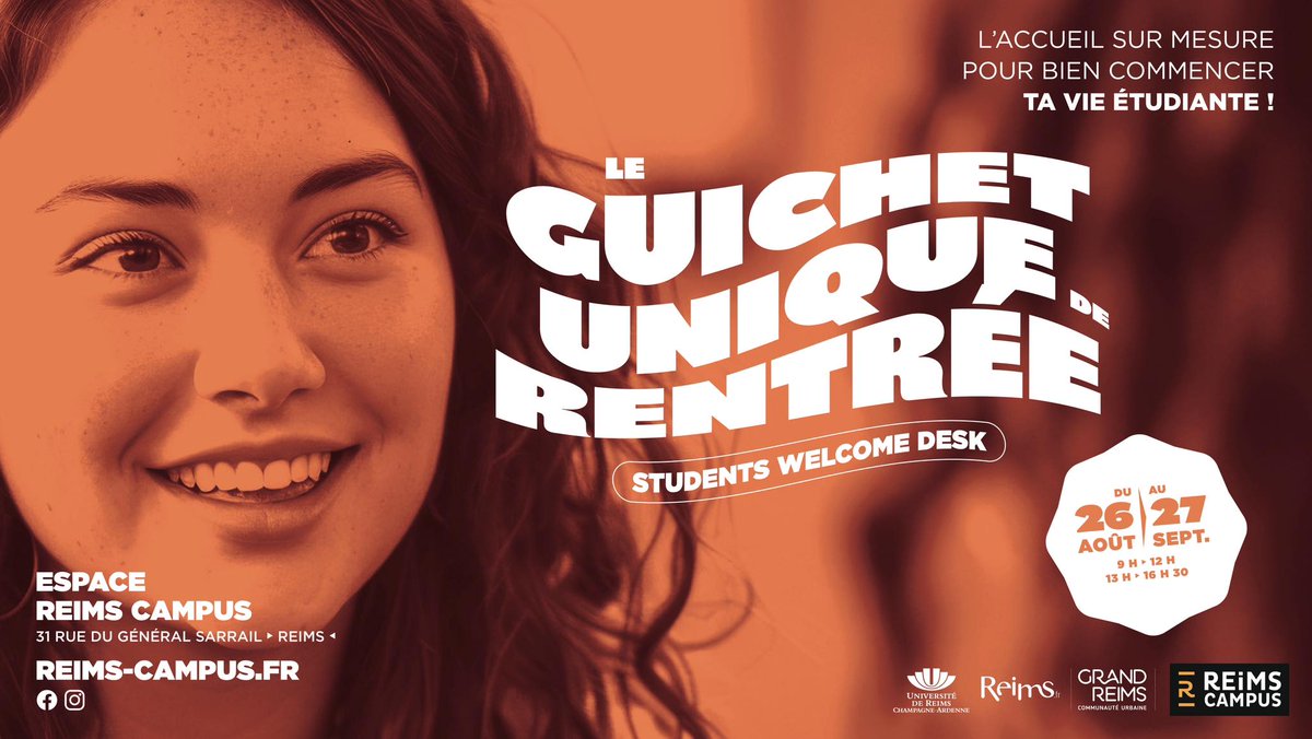 Du 26 août au 27 septembre, la #rentrée étudiante se prépare à l'espace #ReimsCampus avec l'ouverture du ''Guichet unique de rentrée #universitaire'' : un lieu pour trouver toutes les infos et effectuer toutes les #démarches administratives de rentrée =&gt; bit.ly/3MaqwnQ