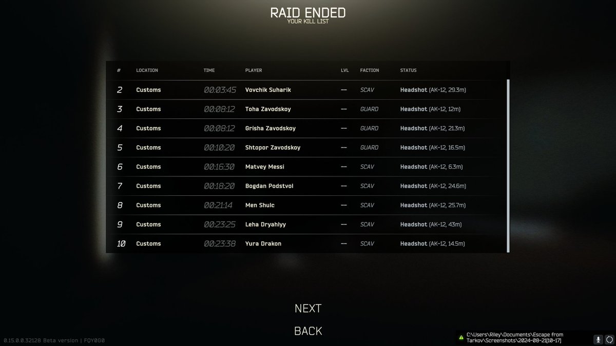 rtNYY_76's tweet photo. @bstategames 
Just died to a scav that I had already killed.  Will upload the clip, I have it saved. Yes, I'm aware the timestamp makes no sense, I've never seen this happen before. https://t.co/QvJkH50Owl