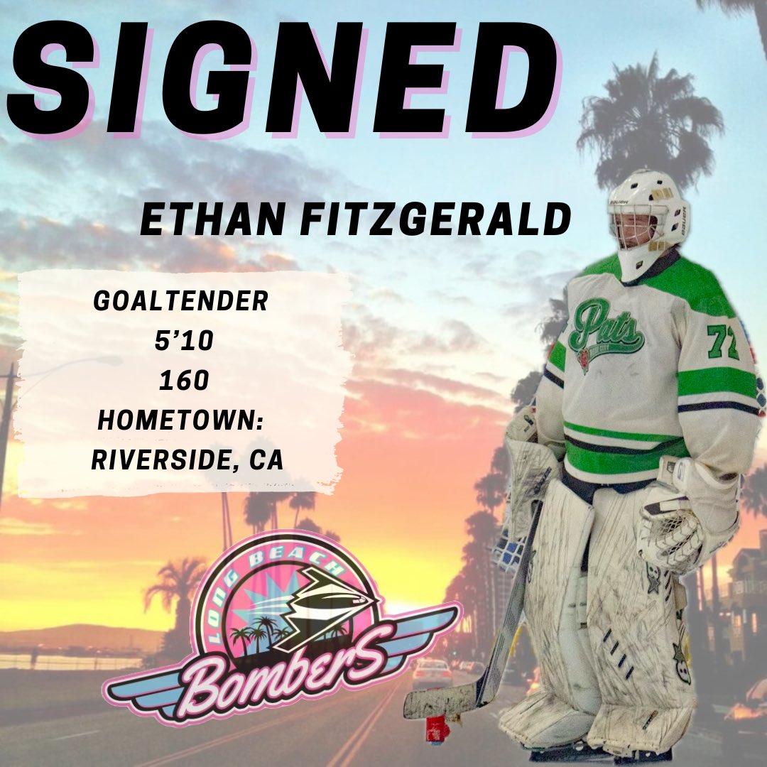 💣SIGNED💣

The Long Beach Bombers proudly welcome aboard goaltender, Ethan Fitzgerald for the 2024-2025 USPHL Premiere season.

“We are excited to have Ethan officially signed. Ethan was the starting goalie of the U18 AAA Rose City Pats. As his former coach I know he is ready to