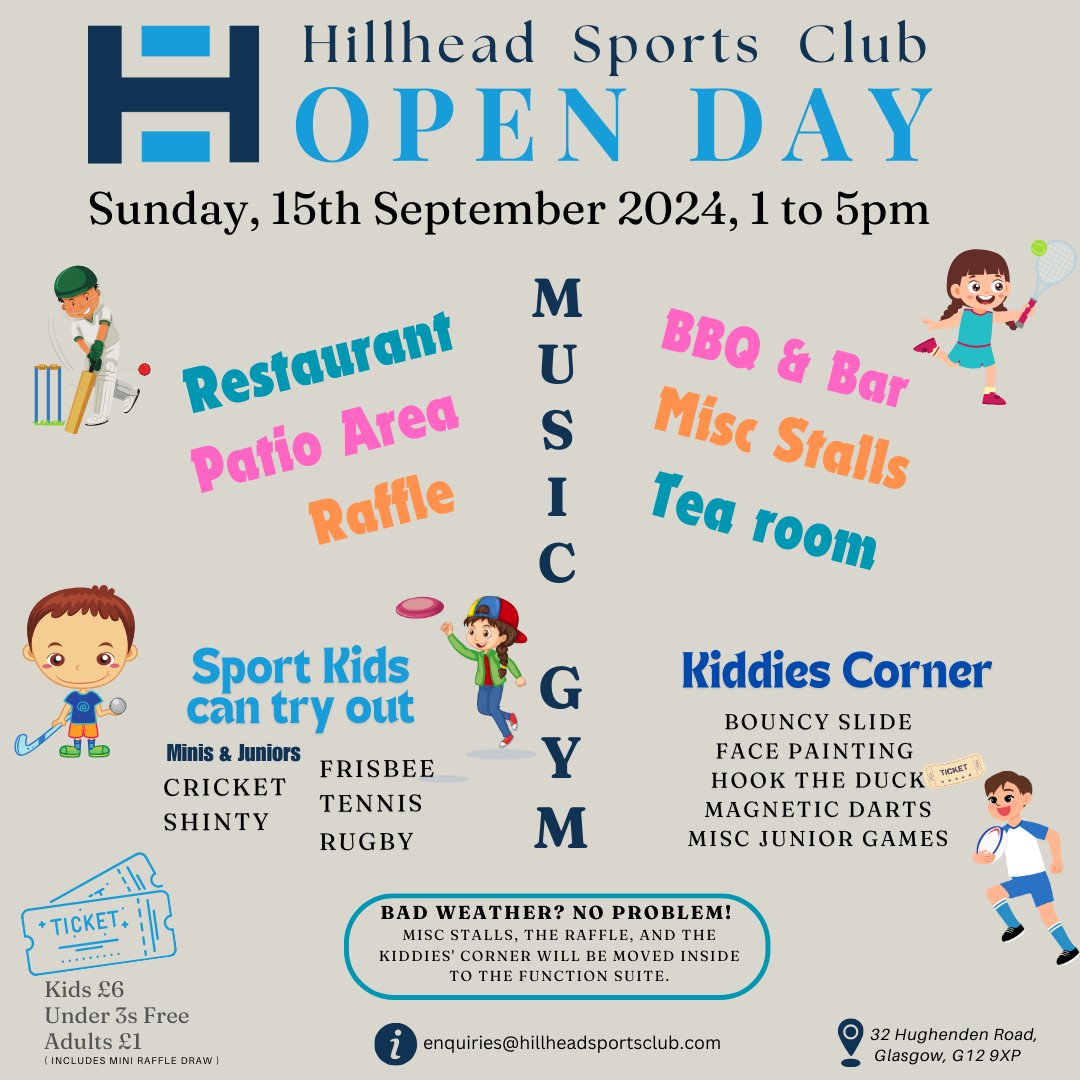 Come join us at Hillhead Sports Club's open day on 15th September! Try out the numerous sports on offer (including frisbee) and enjoy music, food, stalls and games to celebrate the 100th anniversary of the club.

Tickets available here: ticketebo.co.uk/hillhead-sport…