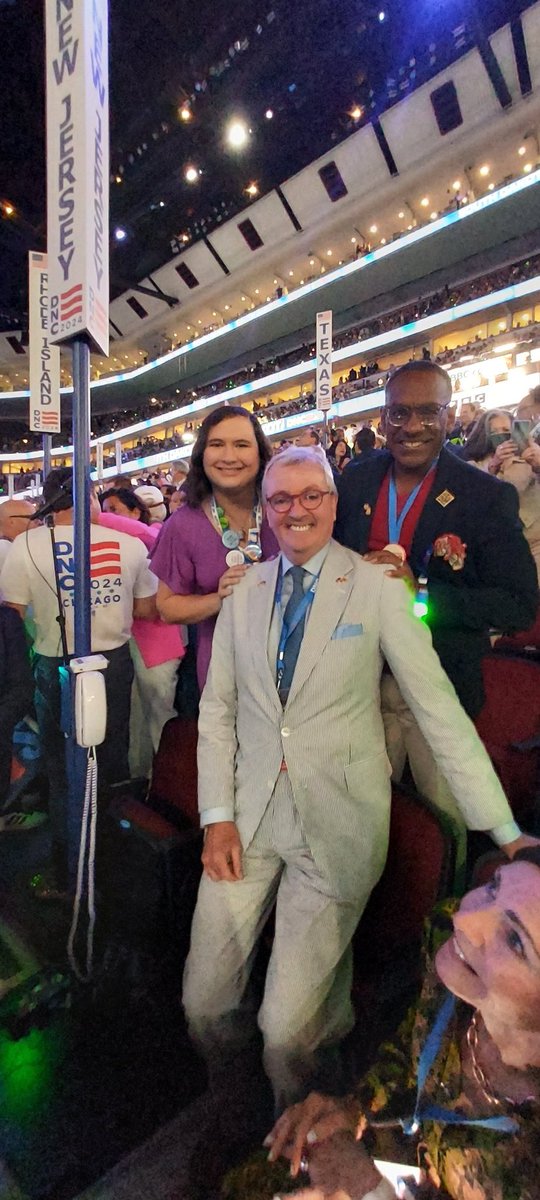 JoeighP's tweet photo. Honored to stand with @PhilMurphy and NJDSC Chairman Leroy Jones last night as we cast NJ votes to nominate Vice President Kamala Harris and Governor Tim Walz! https://t.co/oLWYgoypOp