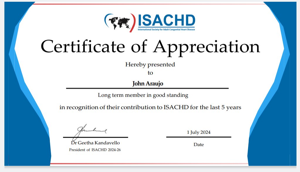 John Jairo Araujo. MD, NBE, FSIAC, FSISIAC, FACC (@johnjairoarauj1) on Twitter photo Thanks to <a href="/ISACHD/">Int’l Society for Adult Congenital Heart Disease🌎</a> I'm proud as professional member #ACHD 🌎
<a href="/SIAC_cardio/">SIAC</a> <a href="/adribaran/">Adrian Baranchuk MD FACC FRCPC FCCS FSIAC</a> <a href="/aracelilm/">ARACELI DELGADO</a> <a href="/AyudaaRespirar/">Fundación Ayúdanos a Respirar</a> <a href="/sccccardio/">Sociedad Colombiana de Cardiología</a> <a href="/AGpediatricos/">Angelica C. Grullon</a> <a href="/CongenitasH12o/">Cardiopatías Congénitas H12O</a> Thanks to <a href="/ISACHD/">Int’l Society for Adult Congenital Heart Disease🌎</a> I'm proud as professional member #ACHD 🌎
<a href="/SIAC_cardio/">SIAC</a> <a href="/adribaran/">Adrian Baranchuk MD FACC FRCPC FCCS FSIAC</a> <a href="/aracelilm/">ARACELI DELGADO</a> <a href="/AyudaaRespirar/">Fundación Ayúdanos a Respirar</a> <a href="/sccccardio/">Sociedad Colombiana de Cardiología</a> <a href="/AGpediatricos/">Angelica C. Grullon</a> <a href="/CongenitasH12o/">Cardiopatías Congénitas H12O</a>
