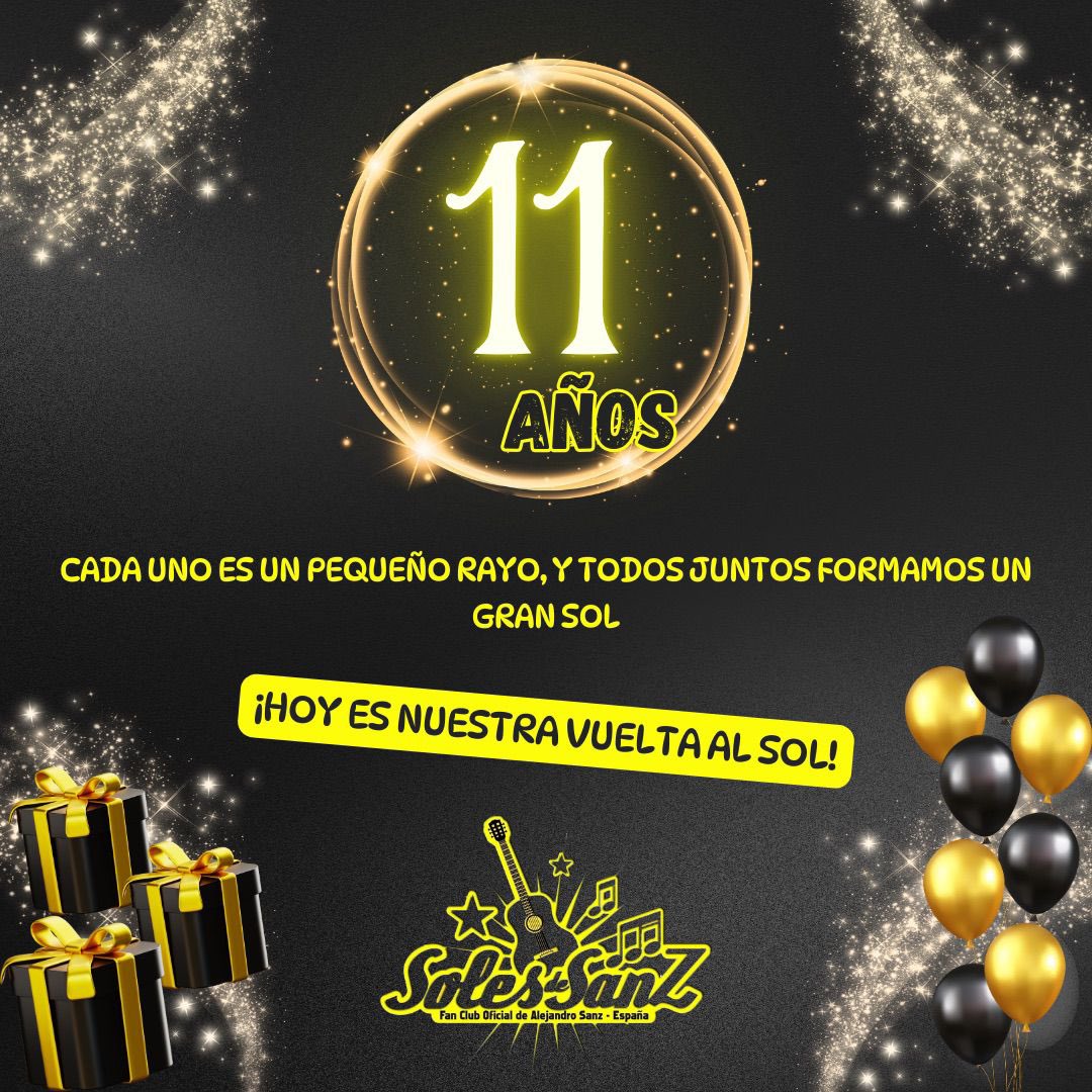 Ivialvarezsanz's tweet photo. @alejandrosanz ¡11 años como club! 🥳 celebremos la vida y brindemos por muchos años más a tu lado, te queremos a rabiar 🍰🍻 
#SolesDeSanzCumple11 💛🖤 #TribuSolar 
@solesdesanz @solesdesanzarg @solesdesanzperu https://t.co/sAlzvtLfuG