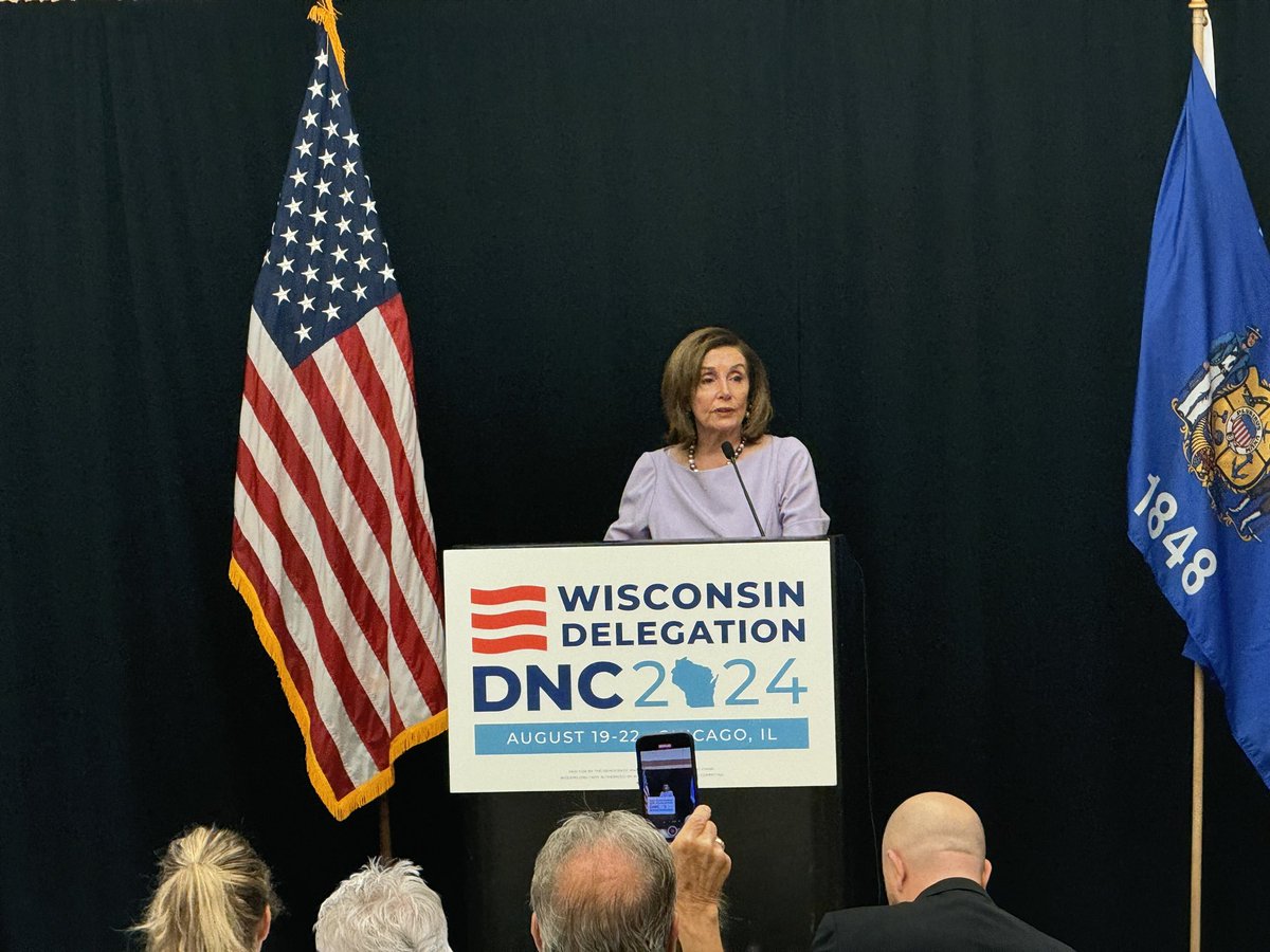 KyreonLee's tweet photo. .@SpeakerPelosi making a guest appearance at the Wisconsin Delegates breakfast. @WISCTV_News3 https://t.co/GxZ4ZMOne8
