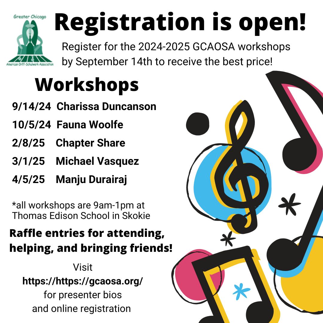 Have you registered for the '24-'25 GCAOSA workshop season yet? See presenter bios and register at buff.ly/4fPSTp3 #gcaosa #aosa #musicteacher #orff
