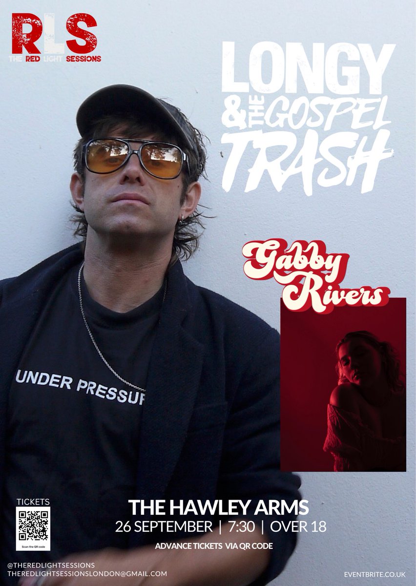 We’re back. Look who’s playing… <a href="/longy528/">Longy</a> <a href="/Gabbyriversm/">Gabriella Rivers</a> 
26th Sept, 7:30 <a href="/hawley_arms/">The Hawley Arms</a> 

Get your tickets ASAP 🎟️ 

£2.00 per ticket min, but if you can contribute a little more, then that would be ace. All goes towards artist fees 
eventbrite.co.uk/e/997111436147…

#theredlightsessions