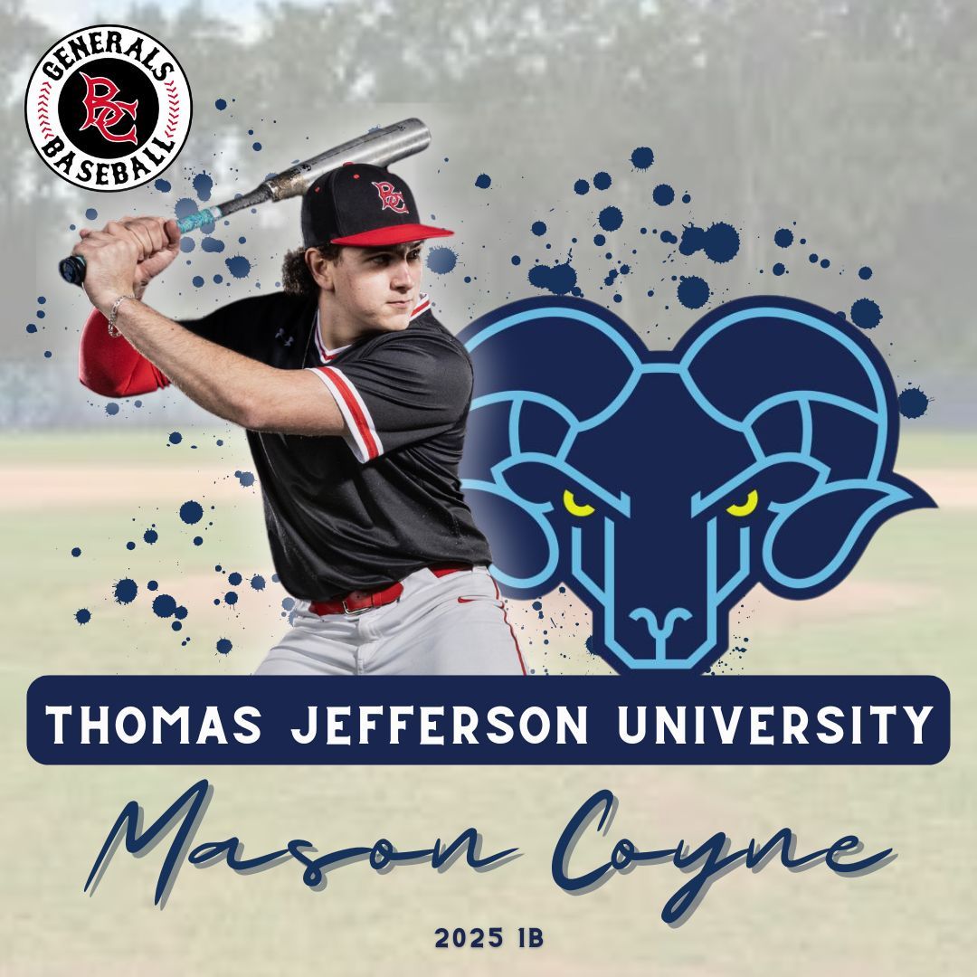 Congratulations to 2025 1B, Mason Coyne, on his commitment to further his academic and athletic career at Thomas Jefferson University.