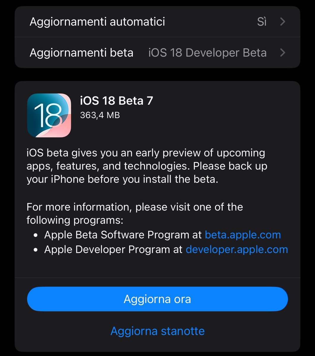 gabrielecelata's tweet photo. Fuori iOS18 Beta 7. https://t.co/0zOskihXbE