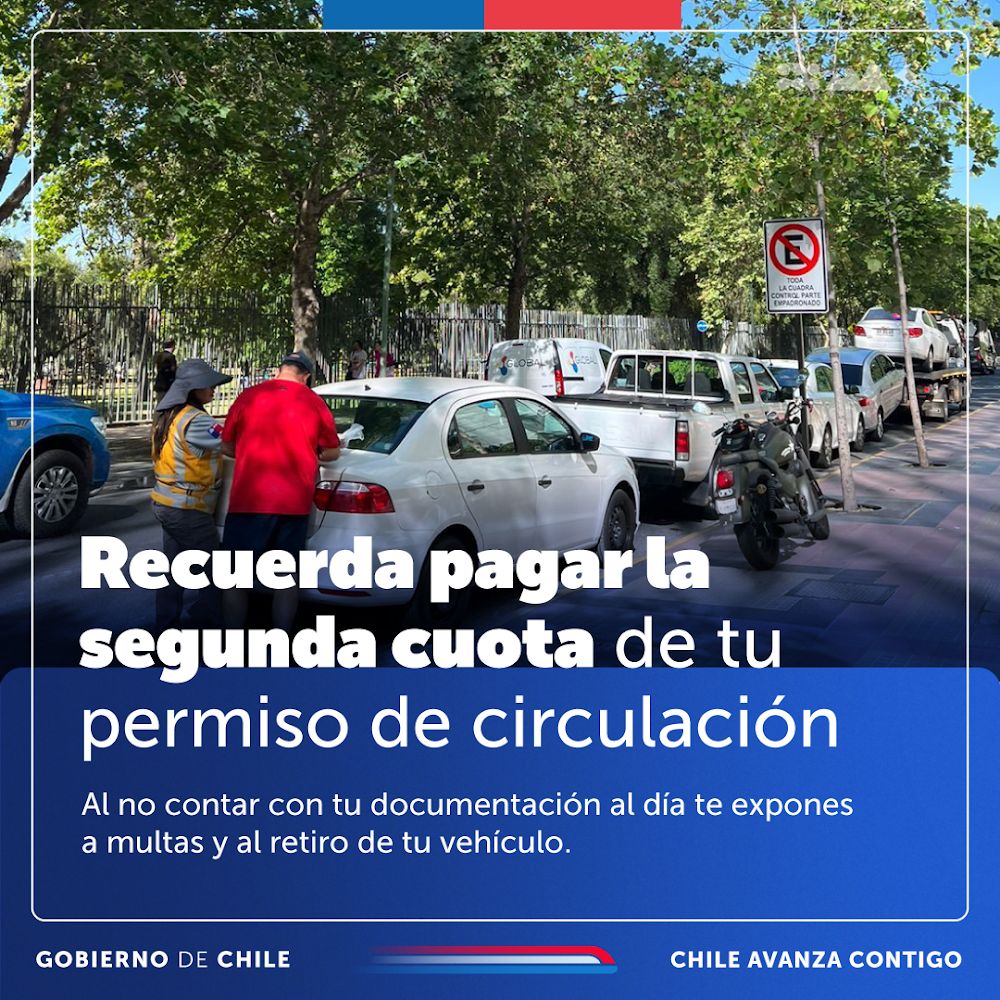Fisca_MTT's tweet image. No olvides pagar la segunda cuota del #PermisoDeCirculación de tú vehículo, recuerda que no tener esta documentación actualizada no solo implica una multa, también el retiro de circulación del 🚗 de acuerdo a la normativa de tránsito, por inspectores municipales y @Carabdechile .