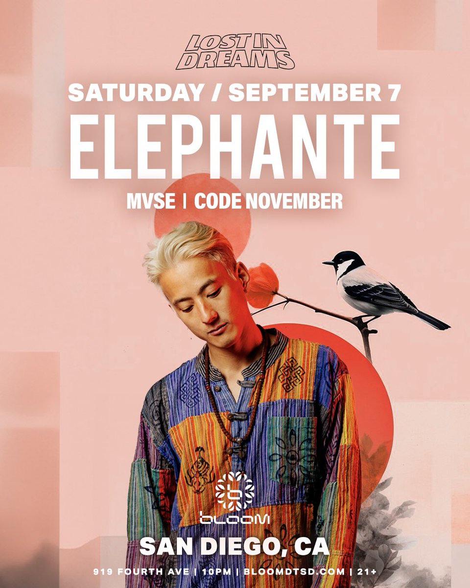 SAN DIEGO ya boy is coming back! ☀️

Excited to be taking over Bloom with the Dynasty king <a href="/iamtheELEPHANTE/">elephante</a> 

TIX —&gt; m.mvse.live/mvsesd24