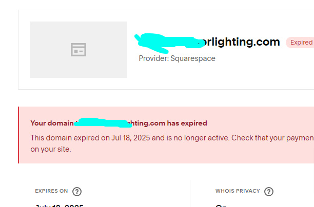 TastyPlacement's tweet photo. This is why you don't use @squarespace, it's 8/21/24 today and they report a client's domain as expired--but in the future. Incredible. https://t.co/KbuRlKpfZg