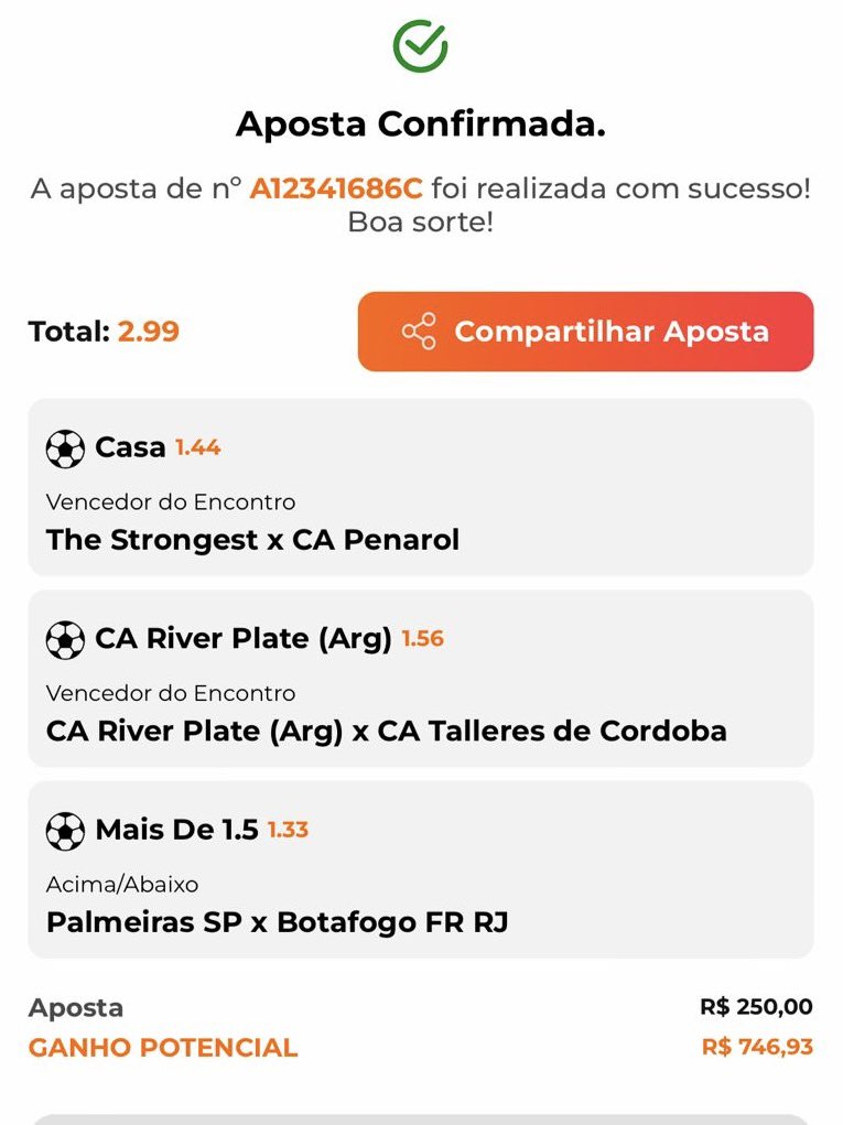 Fala galeraaa! Como estão?
Tá rolando a Copa Libertadores hoje, e eu vou mostrar pra vocês as minhas apostas em alguns jogos que irão acontecer hoje!!

ODD 2.99🔥

Não fiquem de fora, cadastrem-se com o meu link aqui apostaganha.me/phzin 

Aproveitem a melhor casa do Brasil🧡