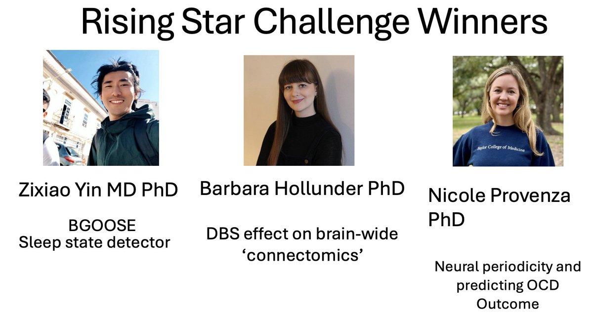 Rising Star Challenge for the <a href="/DBSThinkTank/">DBS Think Tank</a> winners announced live TODAY  from a highly competitive field. These projects were 'off the charts' for novelty and creativity and all were brilliant. From BGOOSE to Connectomics to predicting OCD outcomes the future is bright.  These