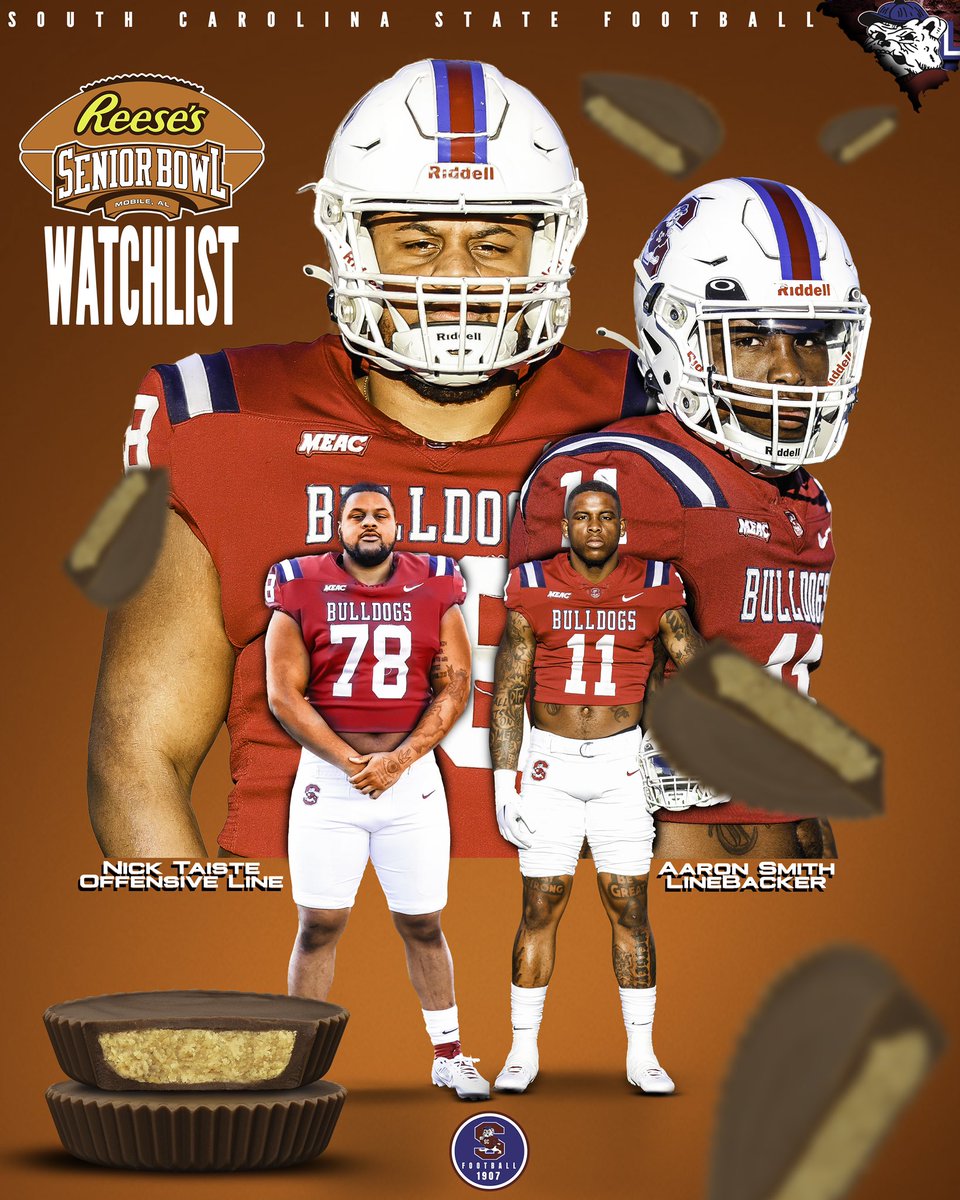 #GoDogs

This just in;  Aaron Smith and Nick Taiste just made the <a href="/seniorbowl/">Reese's Senior Bowl</a> WATCHLIST‼️
1-0

<a href="/SCStateAthletic/">SC State Athletics</a> <a href="/SCSTATE1896/">SC State University</a> <a href="/MEACSports/">Mid-Eastern Athletic Conference</a> <a href="/coachberry77/">Chennis Berry</a> 
#PayTheFEE
#DigDEEP
#FearTheBITE
🔴🔵🐶🏈