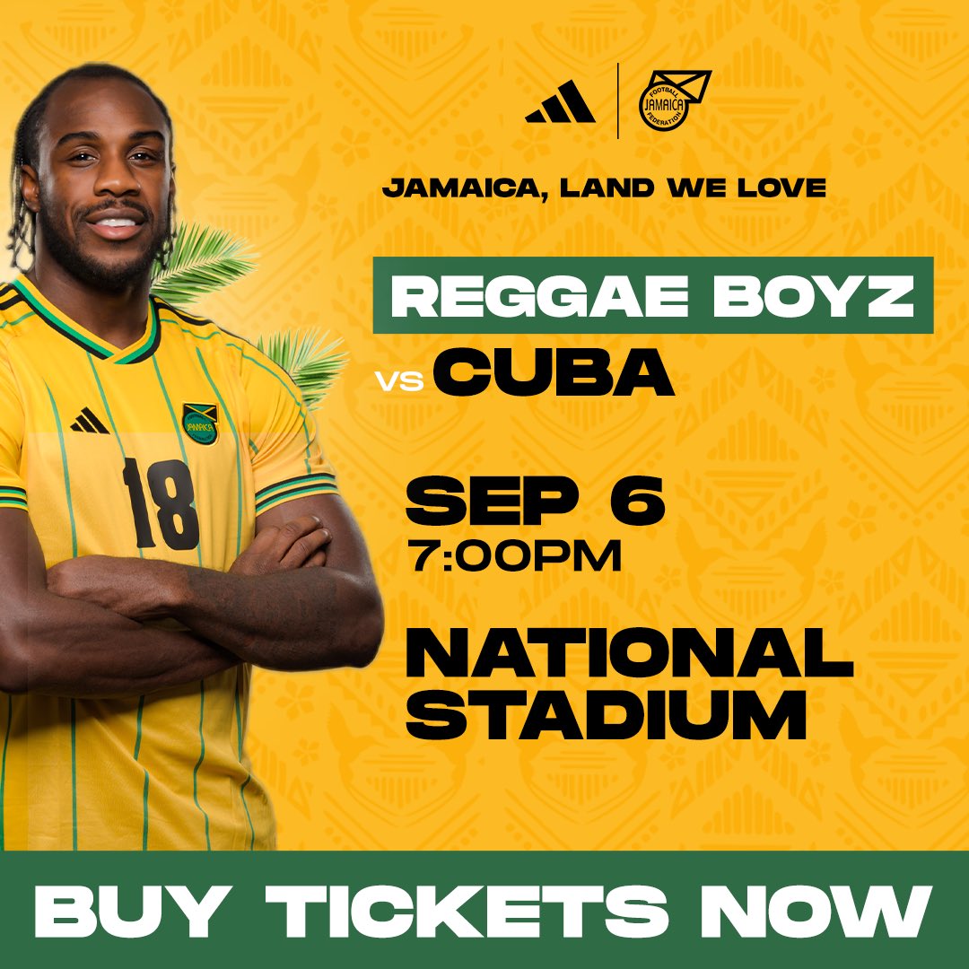 BUY JAMAICA VS CUBA TICKETS NOW!

Don’t miss the excitement at the National Stadium as Jamaica takes on Cuba in the Concacaf Nations League on September 6.

GRANDSTAND: $5500 
BLEACHERS: $1500 

jff.quapid.com/?fbclid=PAZXh0…

#ReggaeBoyz2026