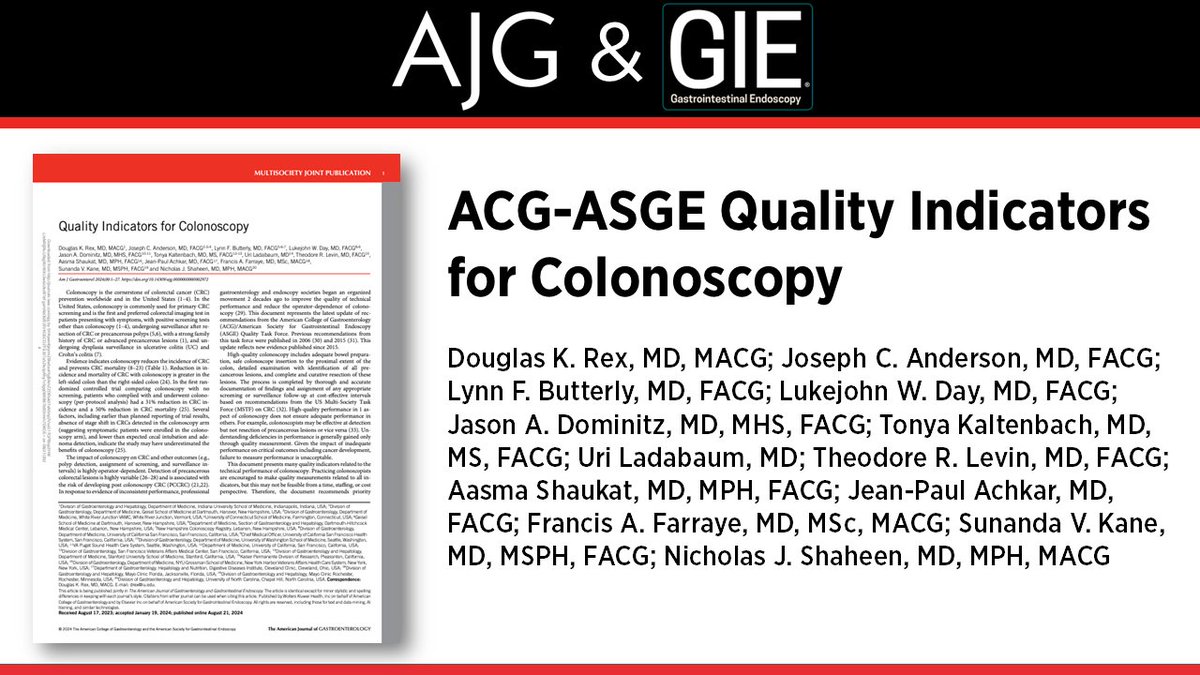 AJG - The American Journal of Gastroenterology (@amjgastro) on Twitter photo NEW! <a href="/AmCollegeGastro/">ACG</a>-<a href="/ASGEendoscopy/">ASGE GI Endoscopy</a> Quality Indicators for Colonoscopy by Rex, et al.
Guidelines published in <a href="/AmJGastro/">AJG - The American Journal of Gastroenterology</a> & <a href="/GIE_Journal/">GIE</a> emphasize the importance of determining & measuring priority quality indicators
AJG ➡️ bit.ly/ACG-ASGE-Colon…
GIE ➡️ bit.ly/ACG-ASGE-Colon… NEW! <a href="/AmCollegeGastro/">ACG</a>-<a href="/ASGEendoscopy/">ASGE GI Endoscopy</a> Quality Indicators for Colonoscopy by Rex, et al.
Guidelines published in <a href="/AmJGastro/">AJG - The American Journal of Gastroenterology</a> & <a href="/GIE_Journal/">GIE</a> emphasize the importance of determining & measuring priority quality indicators
AJG ➡️ bit.ly/ACG-ASGE-Colon…
GIE ➡️ bit.ly/ACG-ASGE-Colon…
