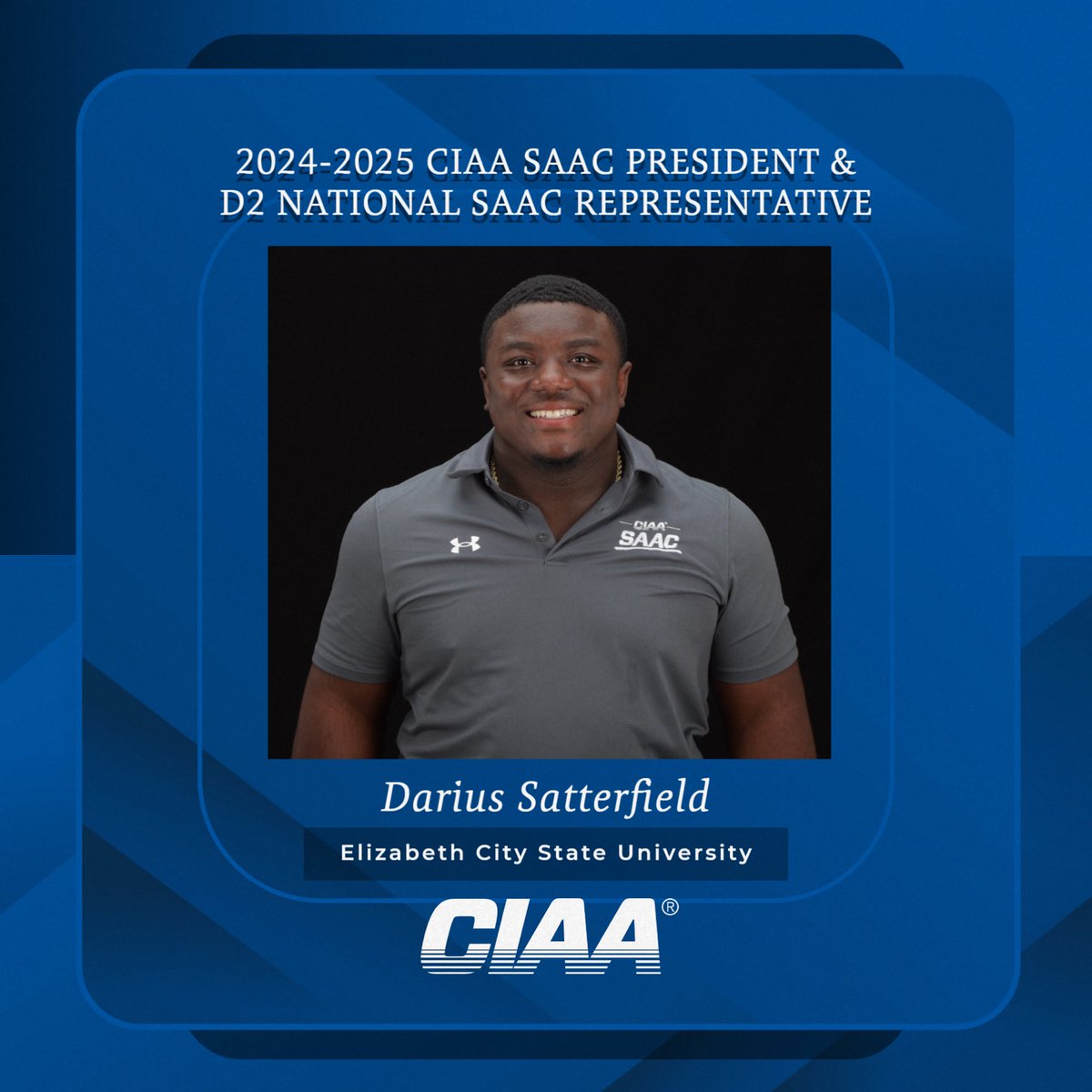 CIAA (@ciaaforlife) on Twitter photo Congratulations to <a href="/ECSUVikingFBall/">ECSUVikingFootball</a>’s Darius Satterfield for being named to the NCAA Division II Student-Athlete Advisory Committee! Congratulations to <a href="/ECSUVikingFBall/">ECSUVikingFootball</a>’s Darius Satterfield for being named to the NCAA Division II Student-Athlete Advisory Committee!