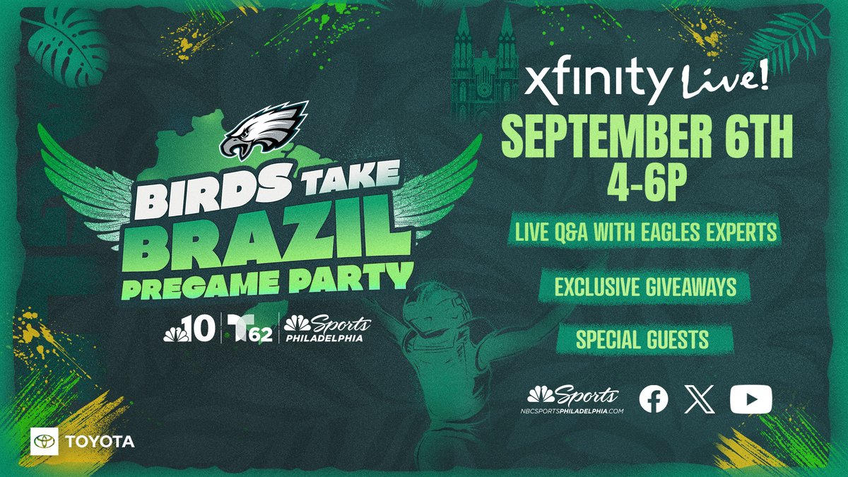 Birds fans, mark your calendars! 🗓️ | <a href="/Toyota/">Toyota USA</a> 

Our experts <a href="/MBarkannNBCS/">Michael Barkann</a>, <a href="/bbrooks72NBCS/">Barrett Brooks</a>, @RoobNBCS, <a href="/JawsCEOQB/">Ron Jaworski</a> and @Ashlynrsullivan will see you at @XfinityLive! 🏈