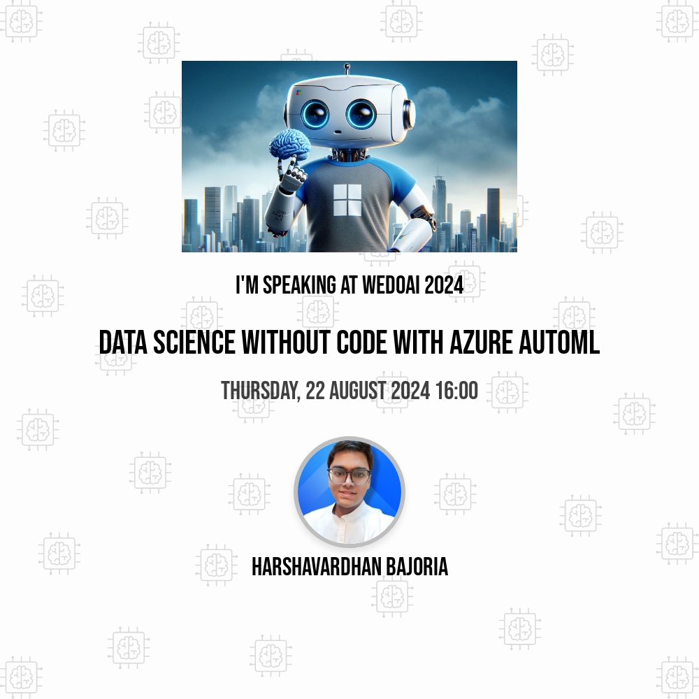 hvbajoria's tweet image. Want to become a data science wizard without the coding hassle? 

Join me at WeDOAI 2024 for &quot;Data Science Without Code with @Azure AutoML&quot;! Build predictive models with just a few clicks (no coding required!)

#WeDOAI #DataScience #NoCode #AzureAutoML