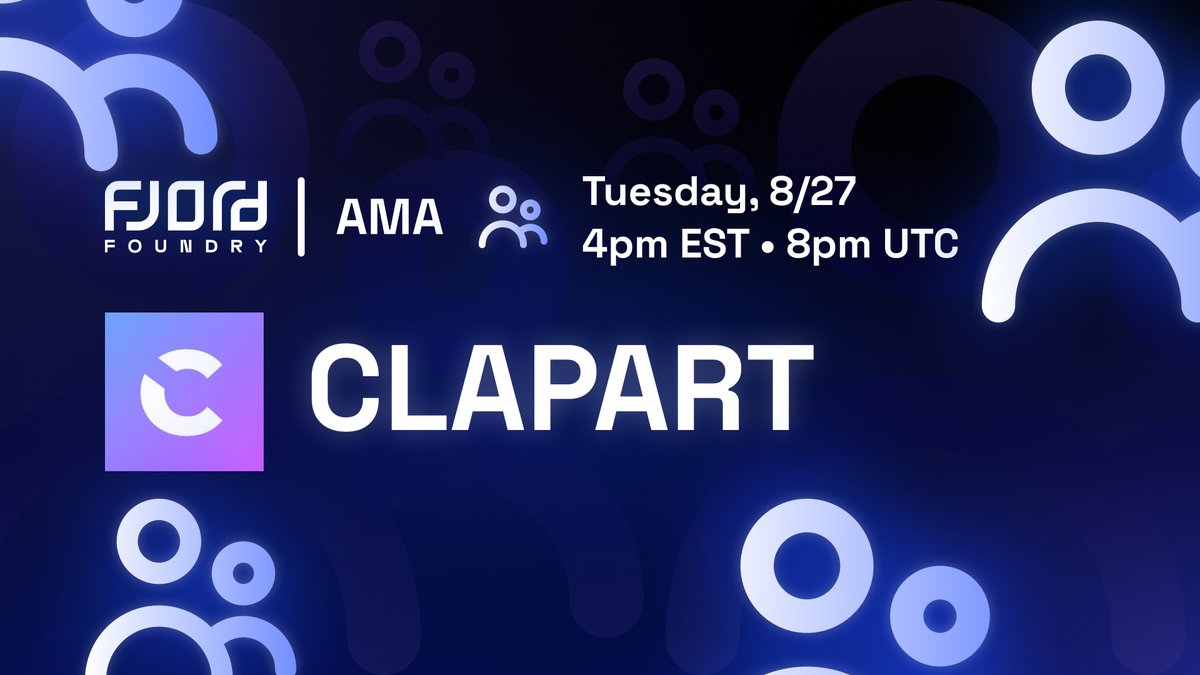 FjordFoundry's tweet photo. Join us for an AMA on Tuesday with @clapartofficial, a platform that allows artists to crowdfund their costs &amp; fans to invest in the works of their favorite creators.

🕒 Tuesday, August 27 @ 4pm ET /  8pm UTC
⏰ Set a reminder: https://t.co/MC90seKiH4 https://t.co/YTZH4O7pDi