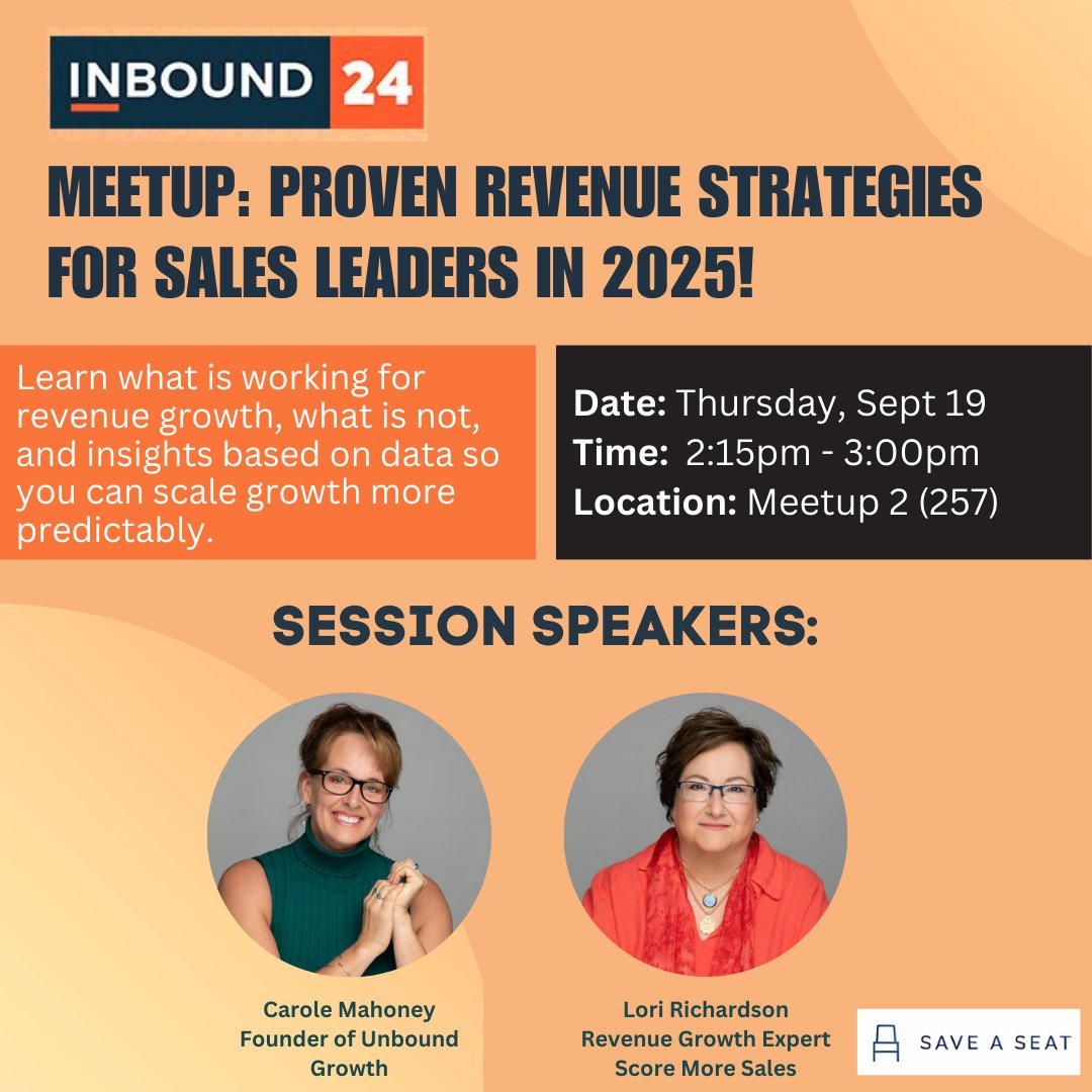Are you coming to <a href="/INBOUND/">INBOUND</a> 24? Let me know! Join the meetup with me and <a href="/unboundgrowth/">unboundgrowth</a>'s Carole Mahoney #sales #salesleaders