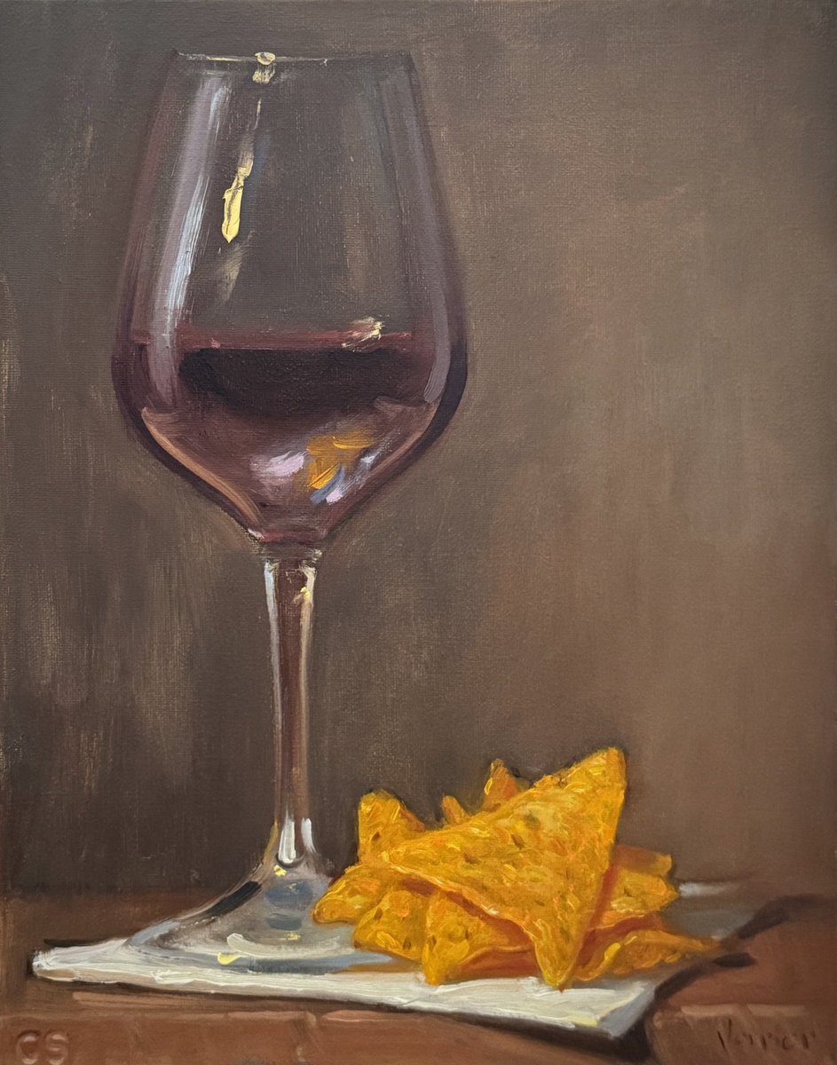 My oil painting of Wine and Doritos