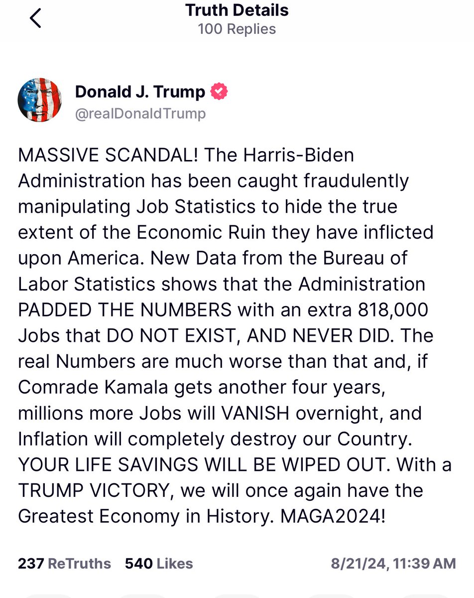 LauraLoomer's tweet image. President Trump just posted this on Truth Social.