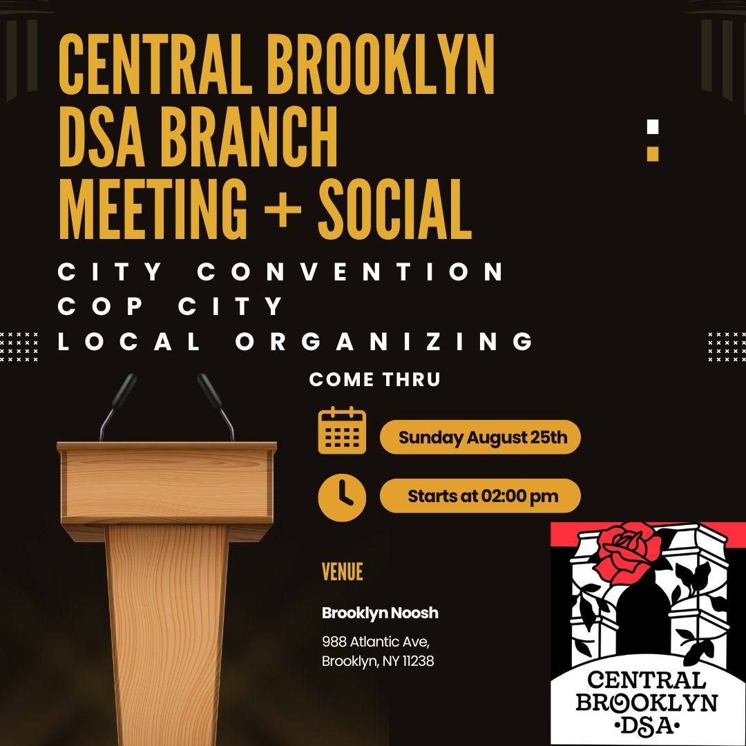 CBK will be hosting its August branch meeting at Brooklyn Noosh at 2pm on August 25th. We'll be discussing the upcoming city convention, organizing around stopping Cop City, and updates on local organizing efforts.

Come thru!

RSVP:
actionnetwork.org/events/august-…