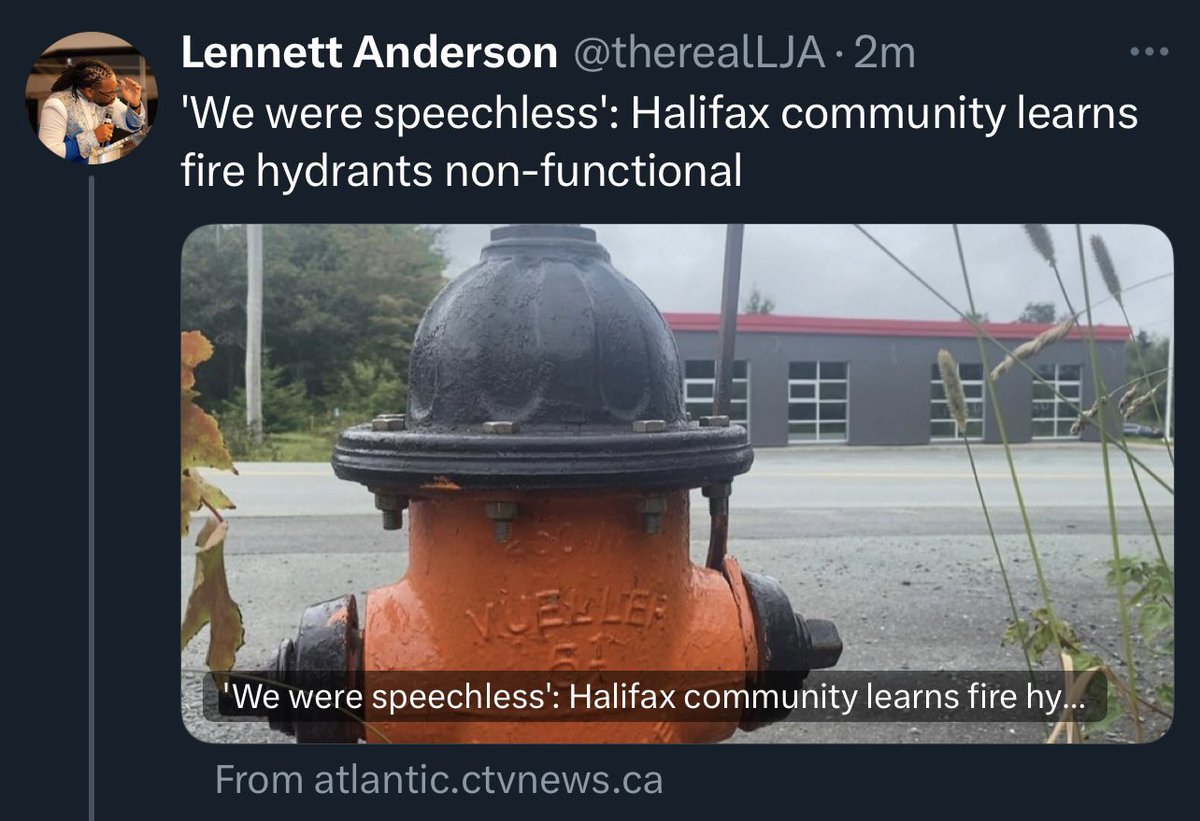 therealLJA's tweet photo. It's ironic that the fire hydrant directly across from Canada's first all-Black volunteer fire department is incapable of providing fire protection to its residents.  @HalifaxWater must #RightTheWRONG ‼️ Rightsize pipes! https://t.co/VUtX9WYHNl