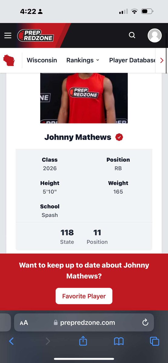 Glad to be ranked top 11 running back in the class of 2026. Can’t wait to turn some heads this year!