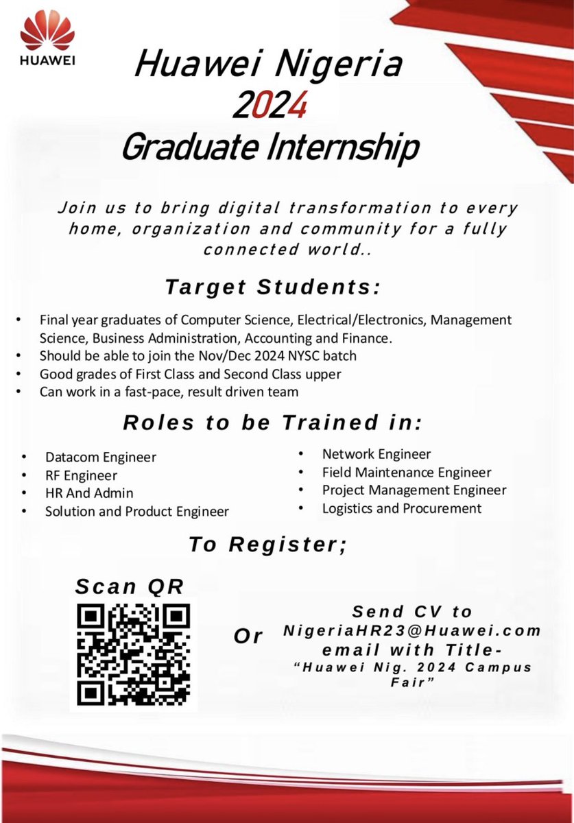 Huawei Nigeria Graduate Internship 2024