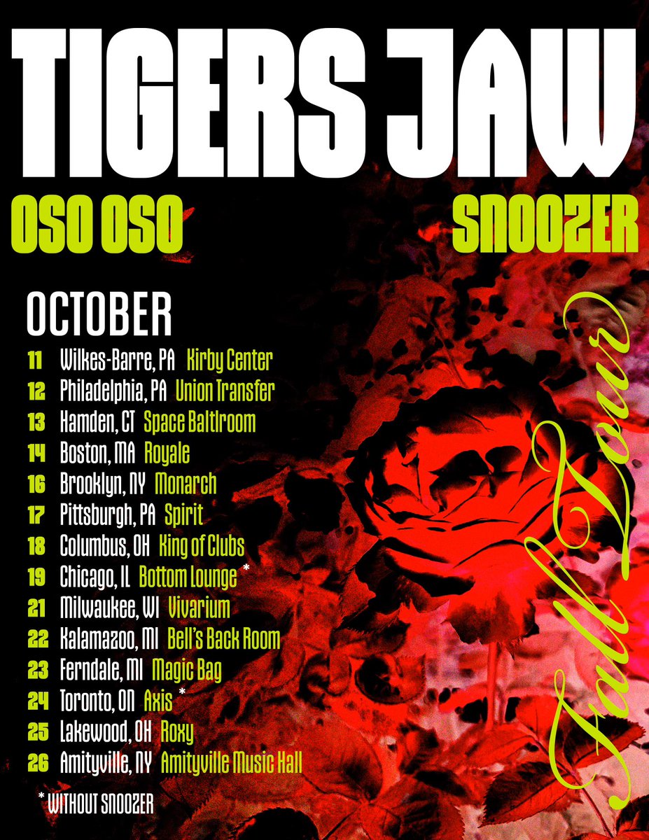 Already have your ticket for <a href="/tigersjaw/">tigers jaw</a> at the #FMkirbyCenter? Good news! Now, it's also a ticket to see <a href="/osoosoband/">oso oso</a> and Snoozer! 

Don't have your ticket yet? More good news! We still have some left!
🖱️ ticketmaster.com/event/020060AA…
📞 570-826-1100
📍 71 Public Square, #WilkesBarrepa
