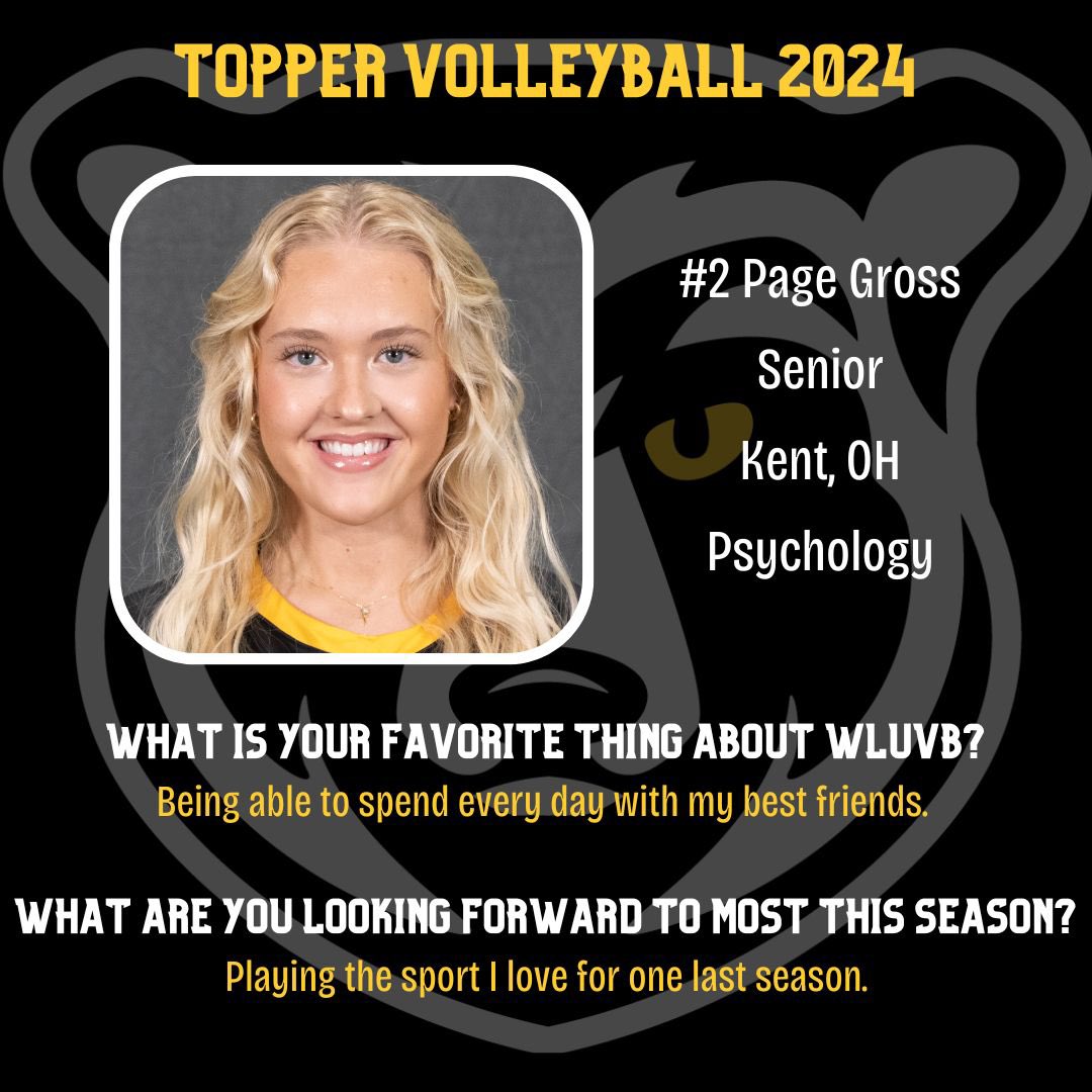 Over the next two weeks we will be introducing our 2024 roster leading up to our season opener on September 6th!🏐

First up is senior, Page Gross!🐻