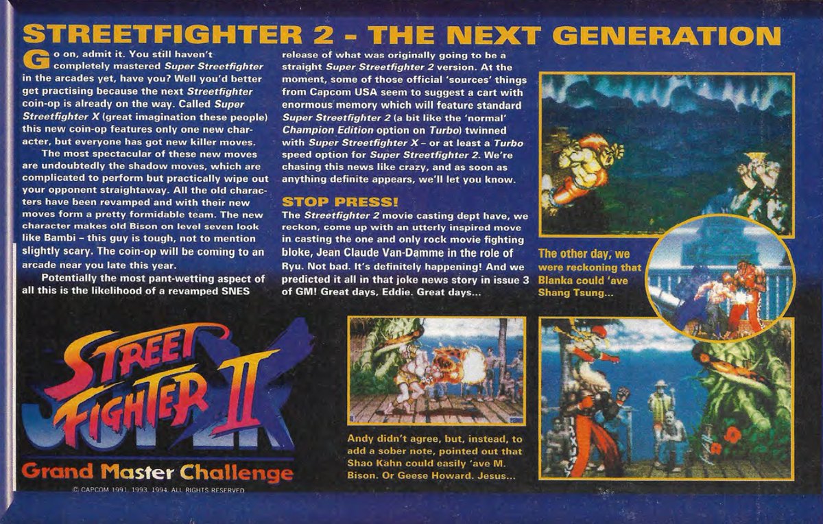 SF2doc's tweet photo. GamesMaster magazines first preview of Super Street Fighter II Turbo and news about the live action movie from April, 1994.
#StreetFighter #SF2 #SF2doc https://t.co/01QNFJKnsf