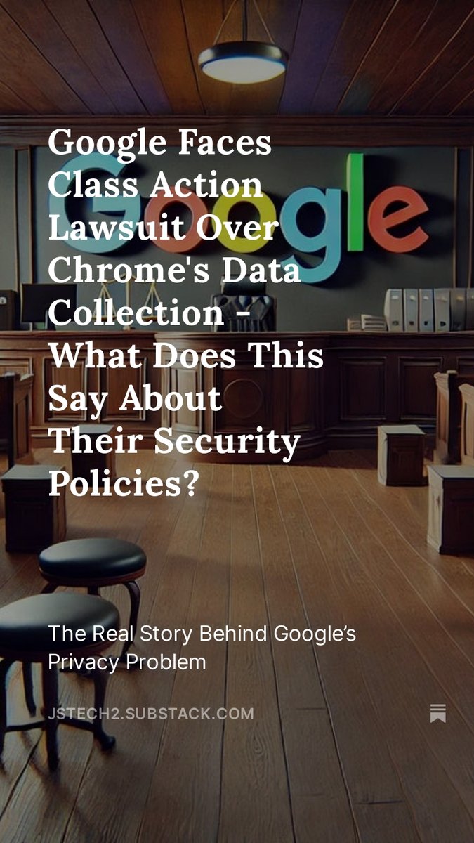 JsTechRepair's tweet photo. Google's facing a lawsuit over Chrome's data collection practices—what does this tell us about their security policies, and what can you do to protect your privacy online?

https://t.co/23GN7187rW

https://t.co/COQ4wukuDp
#GoogleLawsuit #ChromePrivacy #DataCollection #TechPrivacy https://t.co/iG8FQIdduR