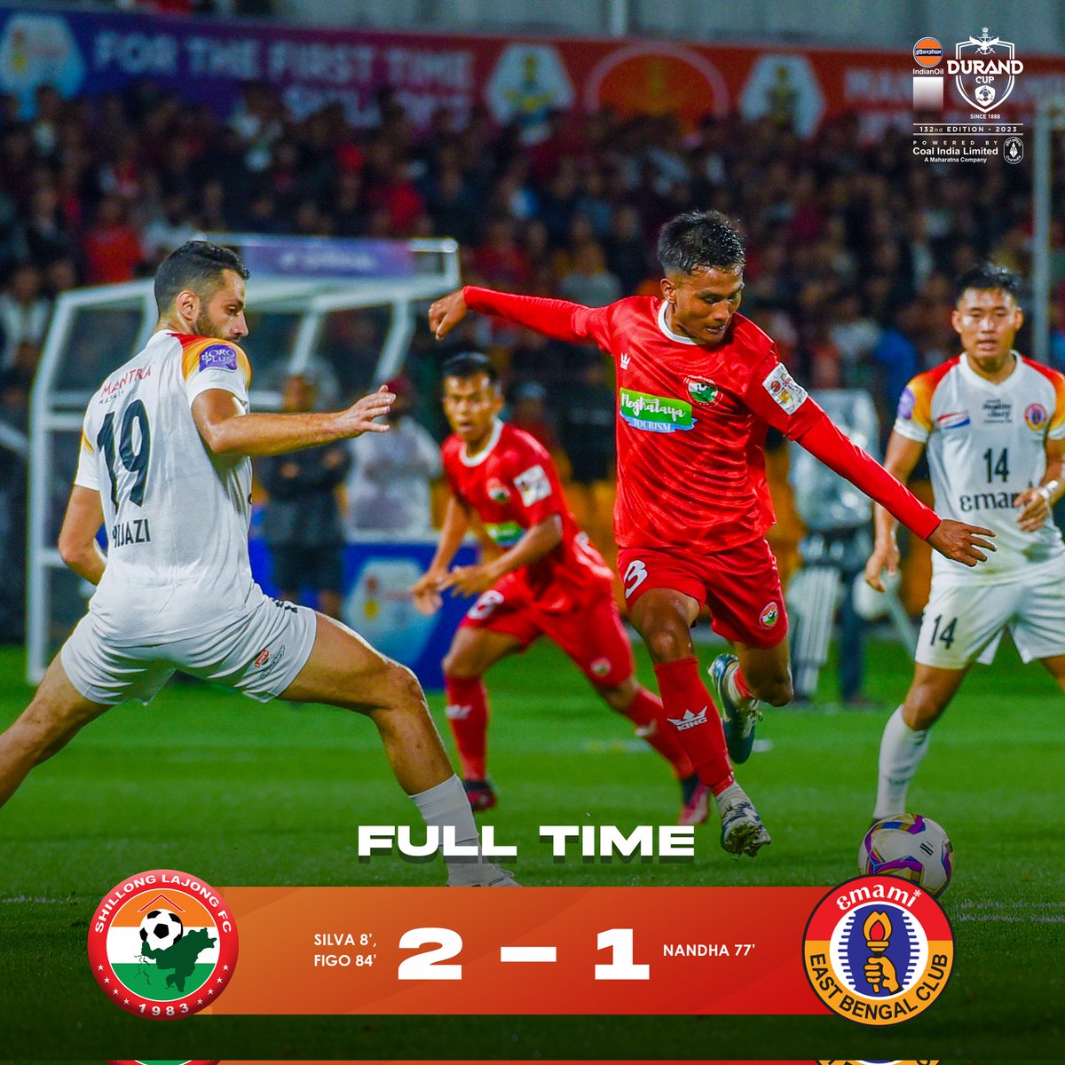thedurandcup's tweet photo. FT | SLFC 2-1 EEBFC
A nail-biting finish to a captivating match!
#SLFC walks away with the win & reaches the semi finals of the 133rd Edition of the IndianOil Durand Cup!
#QuarterFinal2 #SLFCEEBFC #IndianOilDurandCup #PoweredByCoalIndia #DurandCup2024 #133rdEditionofDurandCup #ManyChampionsOneLegacy #IndianFootball