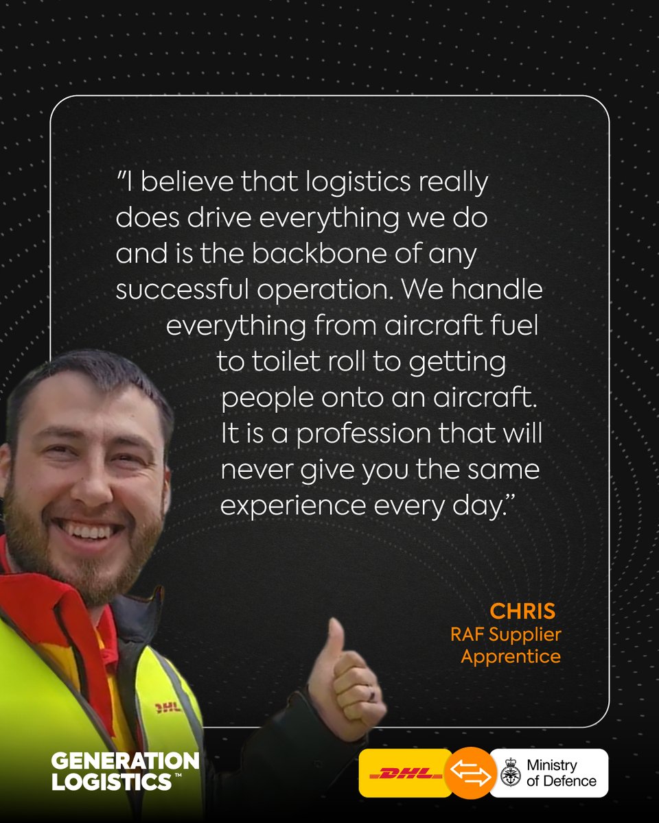 Gen_Logistics's tweet photo. Chris swapped his @RoyalAirForce uniform for @dhl_global's uniform for a week as part of the @UKStratCom organised #ApprenticeSwap.
His week included touring a Boeing 767 cargo plane, visiting the Aston Martin Factory and even doing some 3D printing!
https://t.co/JtdO0WxUtz https://t.co/zNmSMVUJ7A