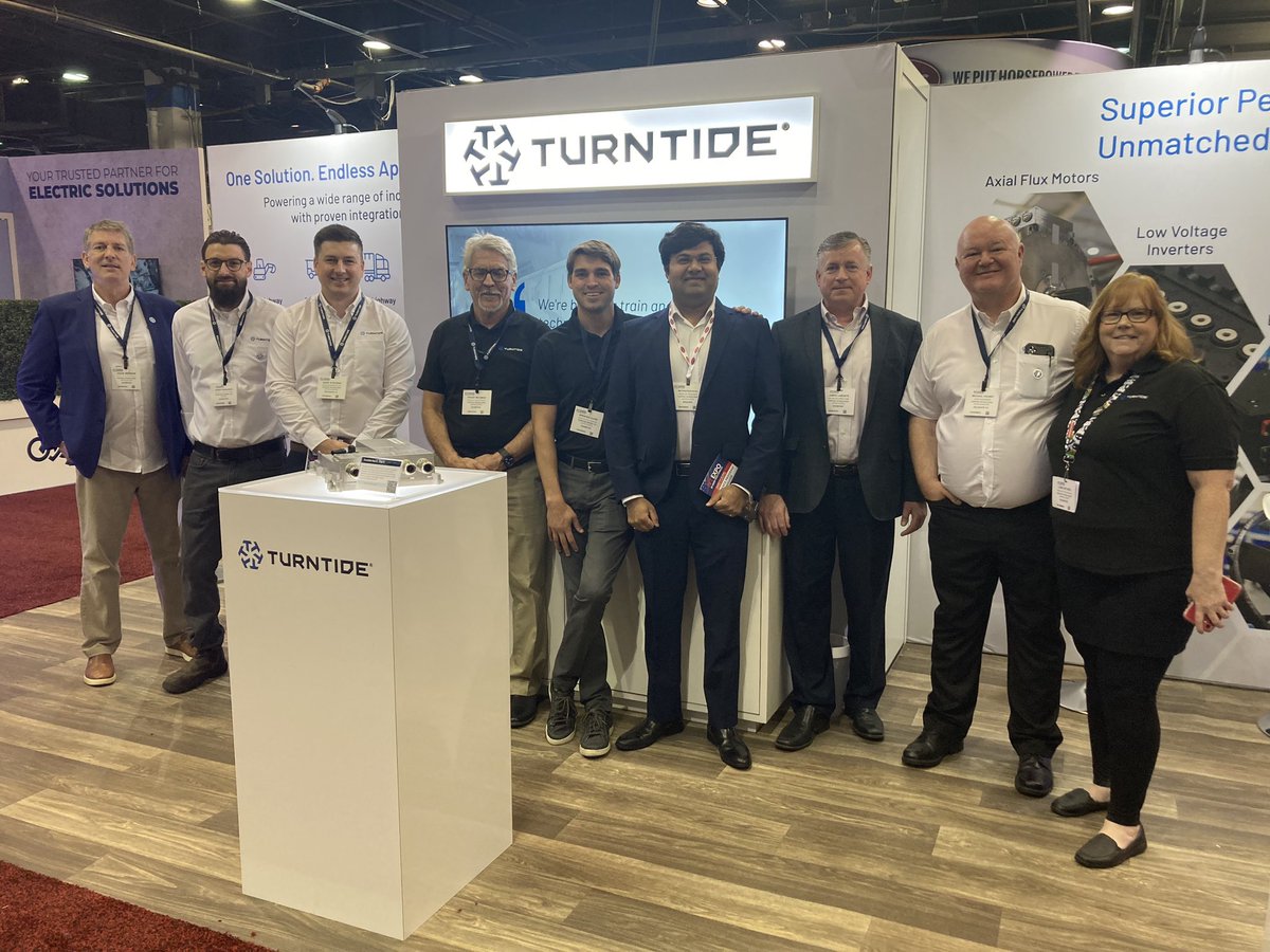 LoriDitoro's tweet photo. The @turntidetech team is here at @ivtexpo! Come to Booth 1204 and learn about our axial flux motors, inverters and batteries. #iVTExpoUSA #iVTExpo #Electrification https://t.co/gNFtgXax1J