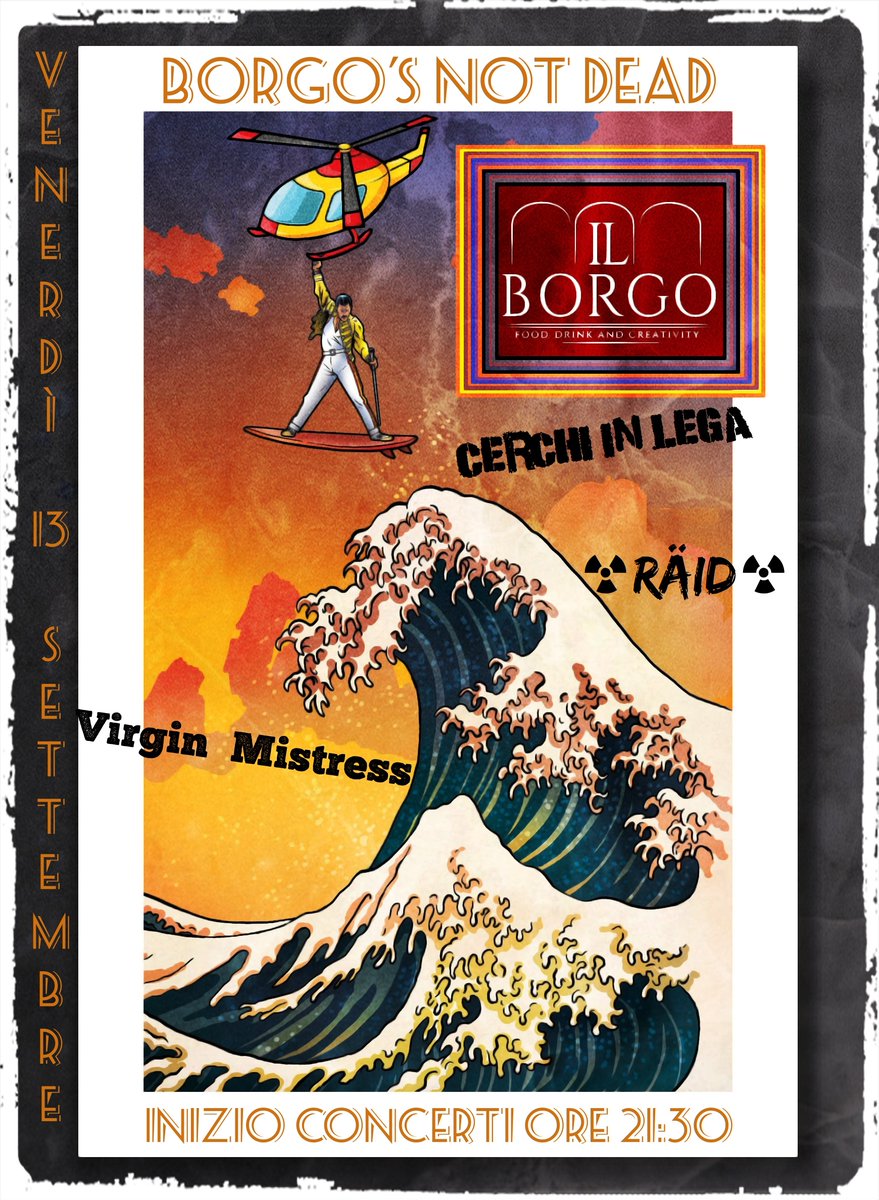 𝗩𝗲𝗻𝗲𝗿𝗱ì 𝟭𝟯 𝘀𝗲𝘁𝘁𝗲𝗺𝗯𝗿𝗲 𝗶𝗻 𝘀𝗼𝗰𝗰𝗼𝗿𝘀𝗼 𝗮𝗿𝗿𝗶𝘃𝗮𝗻𝗼 𝗶 cerchiinlegapunk 𝗰𝗼𝗻 virginmistress 𝗲 𝗶 raid.officialband @ il BORGO di Montebello #vicenza #montebellovicentino #concerto #musicalive