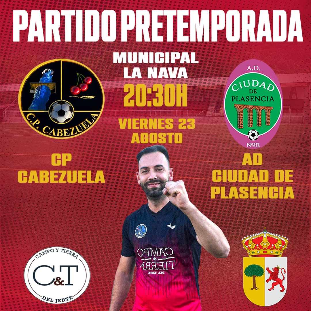 Primer partido de pretemporada en casa, os esperamos a tod@s en La Nava, para animar a nuestro equipo senior, porque todos juntos somos mucho más fuertes. 
<a href="/ciudaddeplasenc/">Ciudad de Plasencia</a>
<a href="/cpcabezuelafByA/">cpcabezuela fútbol BaseyAfición</a>
#pretemporada #cpcabezuela❤️🖤❤️🖤 #lanava #jugamosencasa‼️😊