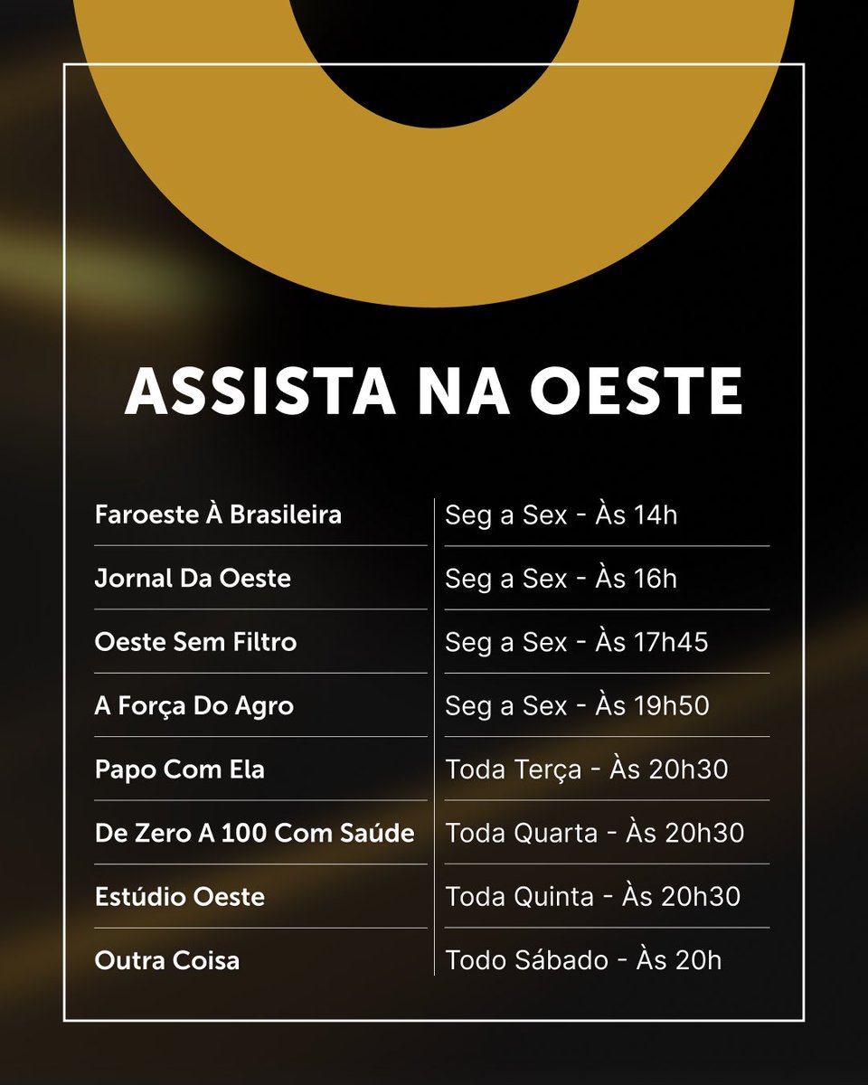 revistaoeste's tweet image. Confira a nova grade de programação da Revista Oeste. 

Informação, análise, opinião de qualidade e entretenimento num só lugar.

Não perca nossos conteúdos exclusivos, se increva em nosso canal e fique por dentro de tudo. 

#RevistaOeste #Programação #ConteúdoExclusivo…