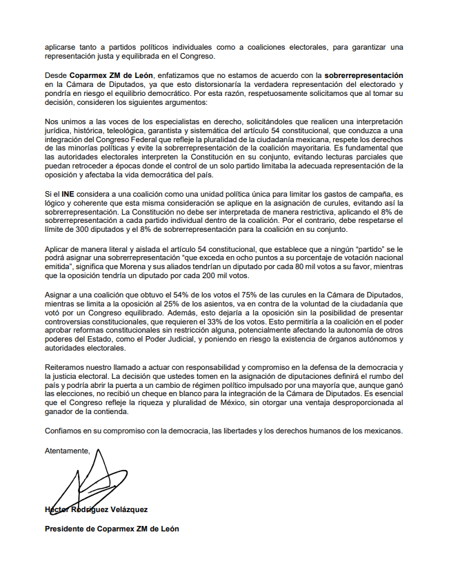CoparmexZMLeon's tweet photo. 👉Coparmex ZM León hace un llamado al @INEMexico para respetar la voluntad de los ciudadanos en la conformación de la próxima Cámara de Diputados @GuadalupeTadei @NormaIreneD @Uuckib @MartinFazMora @C_Humphrey_J @RitaBellLpz  @Montana_Ventura @DaniaRavel @JaimeRiveraV @CZavalaP https://t.co/bFieg9DeOY