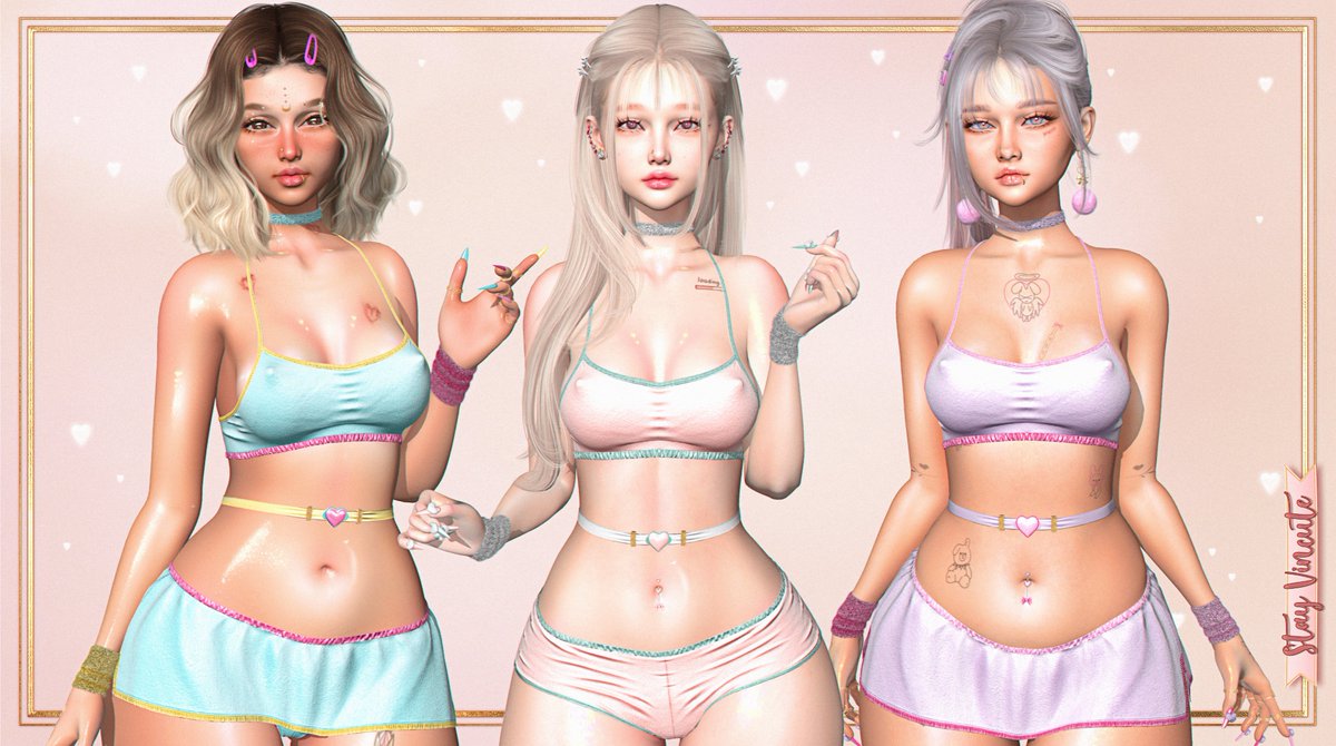 Vincue / Makie Set - Reminder - Updated Sizes &amp; Accesories available <a href="/Kustom9_sl/">Kustom9</a> 

♡ Set includes 2 pieces / Accesories includes bands &amp; waistband.

♡ Fits: eBody Reborn/Teacups/Waifus + Legacy/Perky.

♡ K9: maps.secondlife.com/secondlife/kus…

♡ More info: flic.kr/p/2qbnrUx