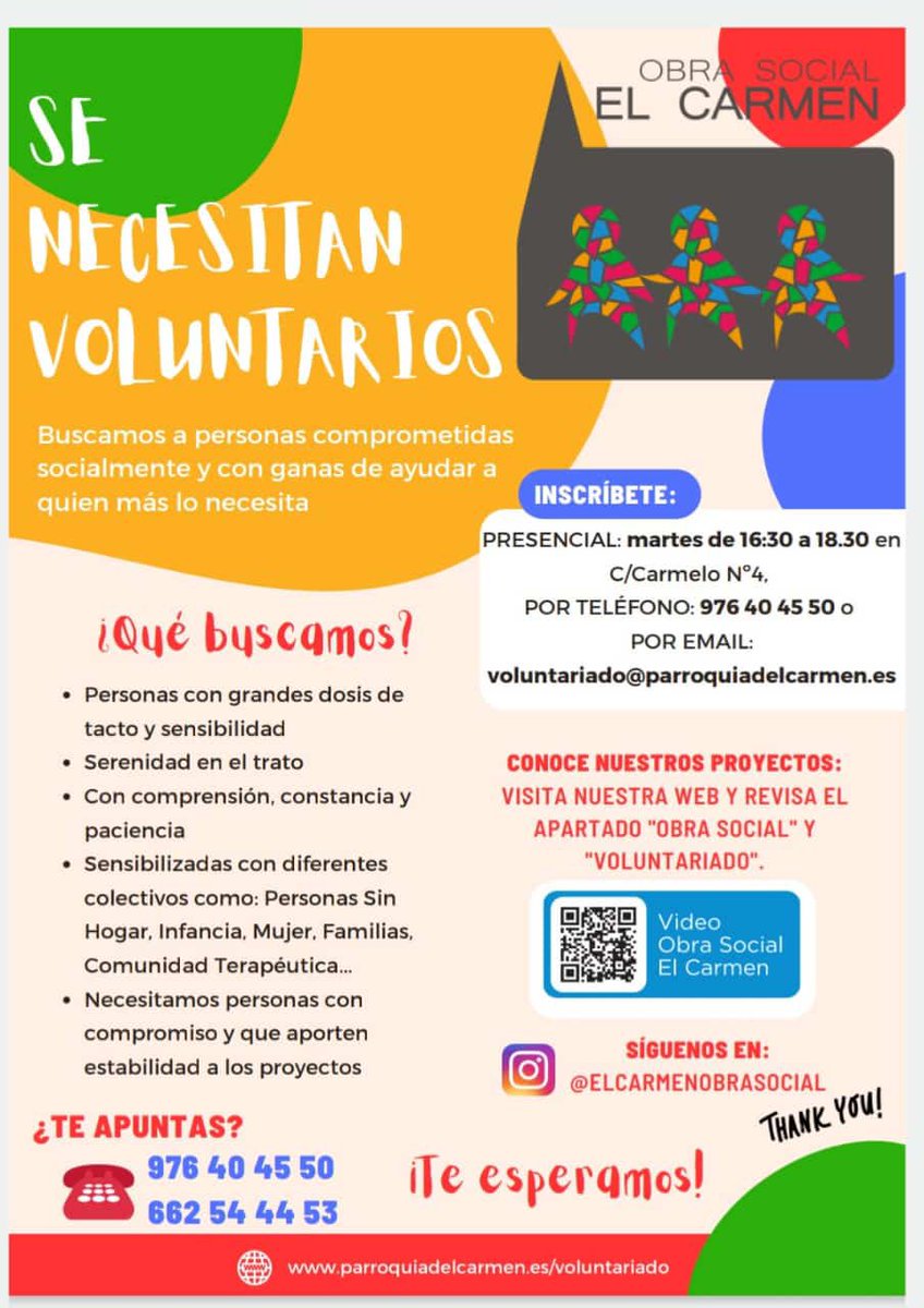 ¡Atención #Zaragoza! ¡Se necesitan voluntarios para la Obra Social del Carmen! 👇🏽