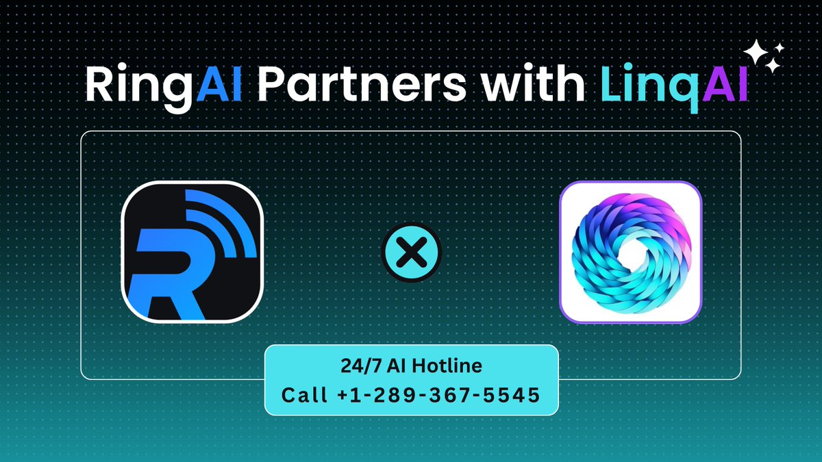 TryRingAI's tweet image. 📢 Partnership Announcement

🚀 #RingAI is excited to partner with @Linq_AI! Our AI-voice technology will now provide 24/7 customer support, ensuring a seamless experience for #LinqAI users.

Experience it by dialing this number: tryring.ai/explore#linqai 📞

#AI #CustomerSupport