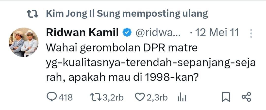 Jhon Sitorus (@jhonsitorus_18) on Twitter photo Dicari, OTAK <a href="/ridwankamil/">Ridwan Kamil</a> yang HILANG
Terindikasi TERCECER di Jakarta tahun 2023 sejak bergabung dengan GOLKAR dan 02 ALL IN
Jika ada yang menemukan, tolong dikembalikan segera ke pemiliknya Dicari, OTAK <a href="/ridwankamil/">Ridwan Kamil</a> yang HILANG
Terindikasi TERCECER di Jakarta tahun 2023 sejak bergabung dengan GOLKAR dan 02 ALL IN
Jika ada yang menemukan, tolong dikembalikan segera ke pemiliknya