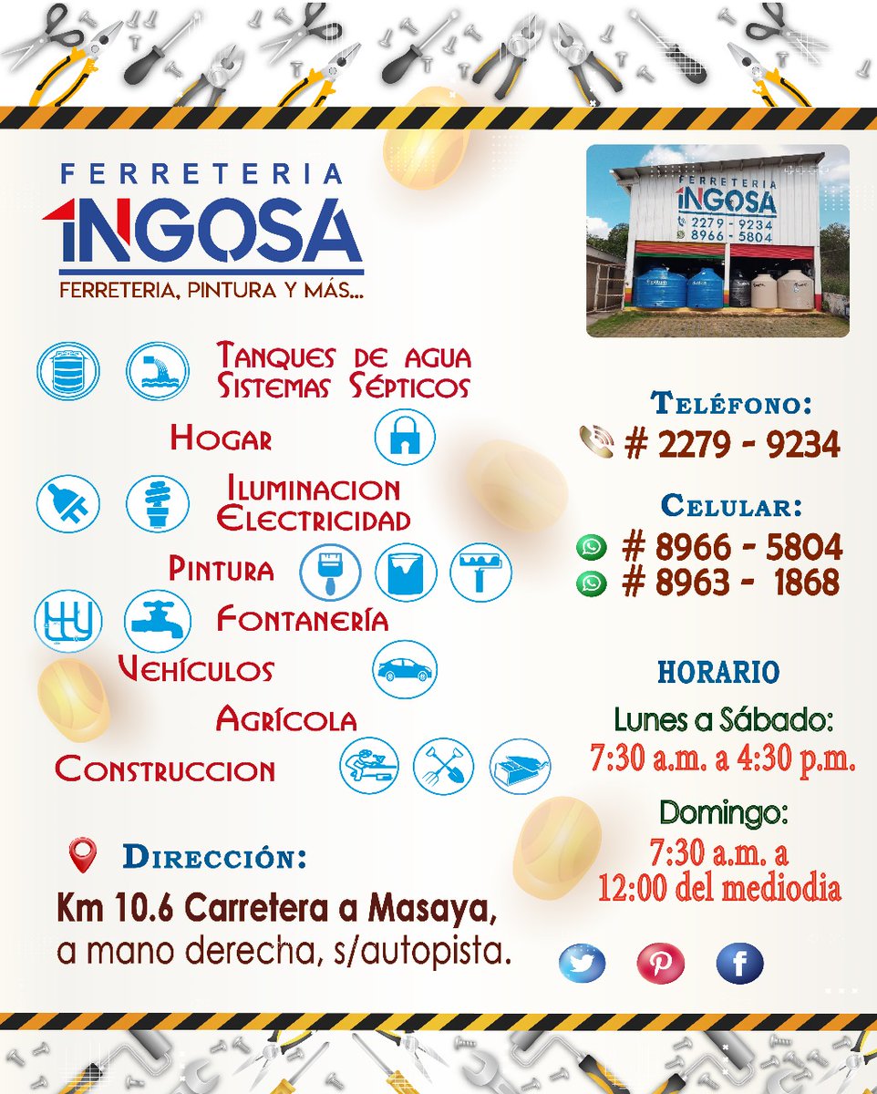 Buen día amigos les envitamos a conocer todo lo que tenemos para ofrecerles. *En este enlace 🔗 le compartimos 🫴🏻 nuestro catálogo 📒 de productos 🏷️🛍️ en WhatsApp:* 📲 wa.me/c/50589665804
Les esperamos. #INGOSA #Tanques_de_agua #Fontanería #Electricidad #Herramientas