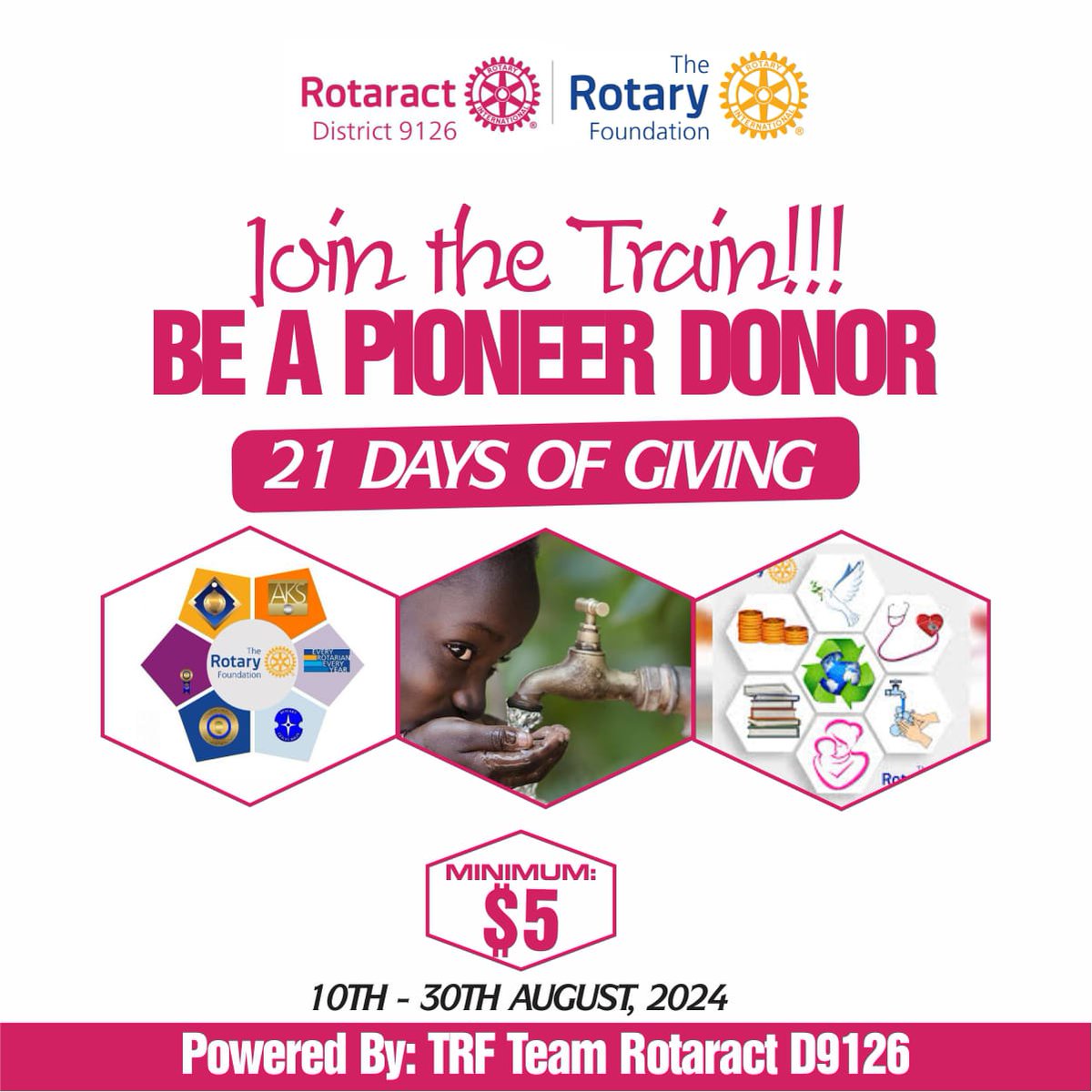 Rotaract9126NG's tweet image. BE A PIONEER DONOR

Join the Movement! 🚂✨ 

 Exchange rate;
N1,629 = $1
N8,145 = $5
N16,290 = $10
N32,580 = $20

Offline Donations
Zenith Bank Plc
Acct Name: Rotary International District 9125 Foundation
Acct Number: 1223742964

Direct donation:
my.rotary.org/en/donate
