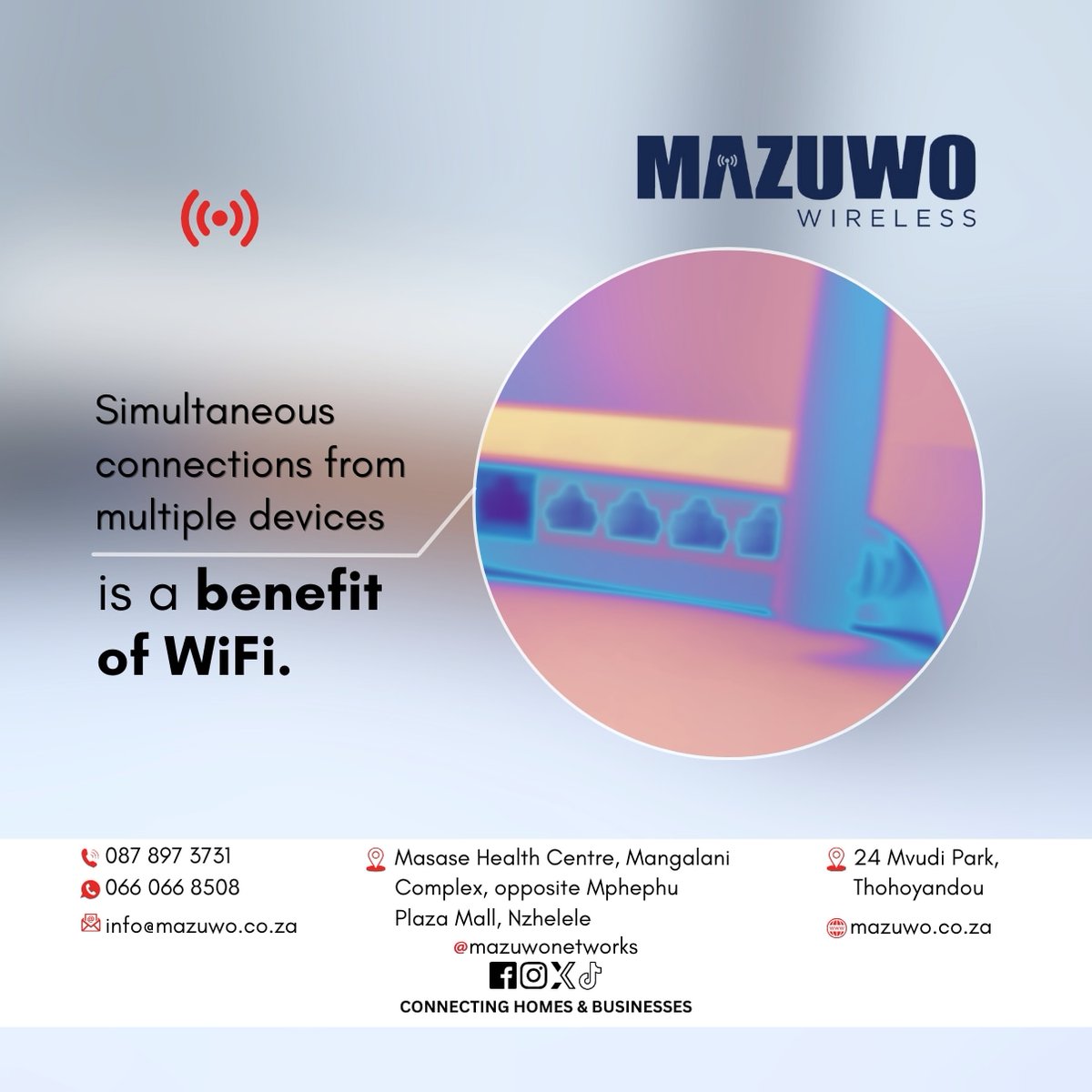 Seamlessly connectivity for all💻📶📡

#WiFi #WiFiBenefits #wificampaign #connectivitinghomes&amp;businesses #mazuwowireless #Vhembe #ISP